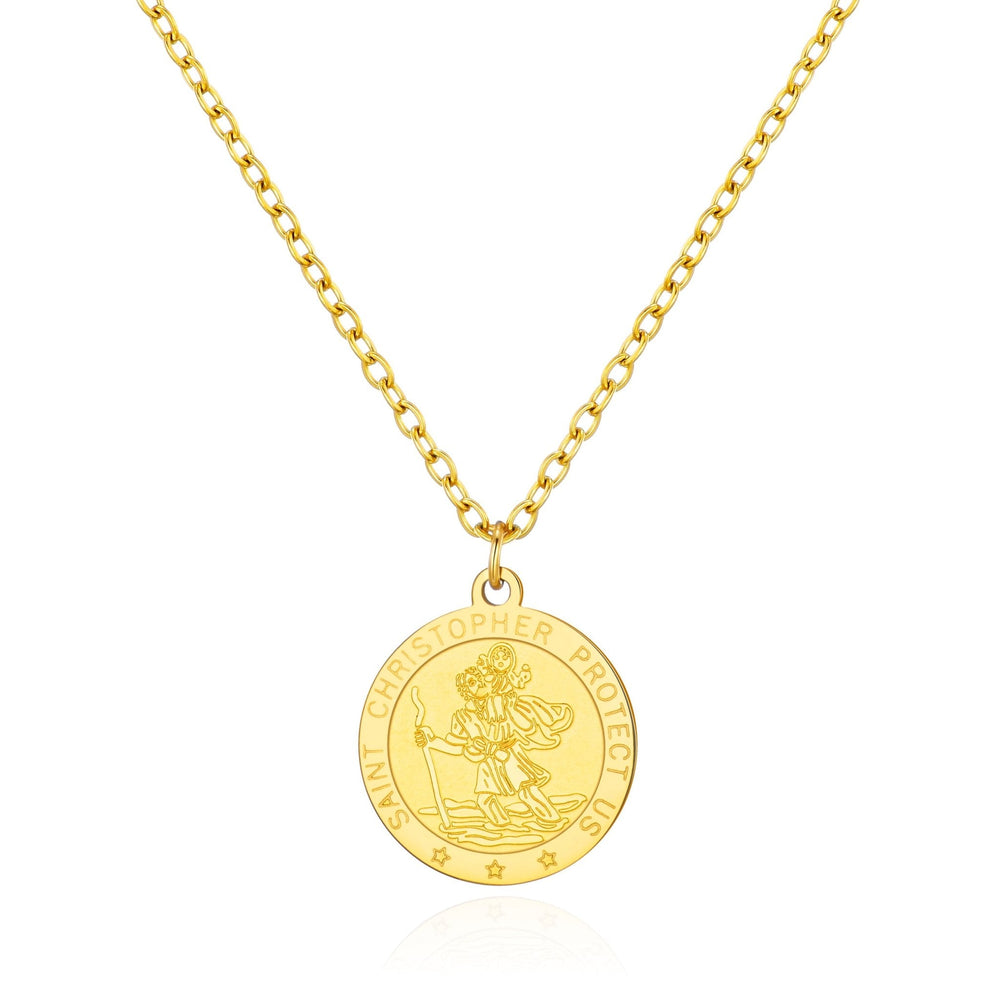 Men's Gold Plated Stainless Steel St Christopher Necklace