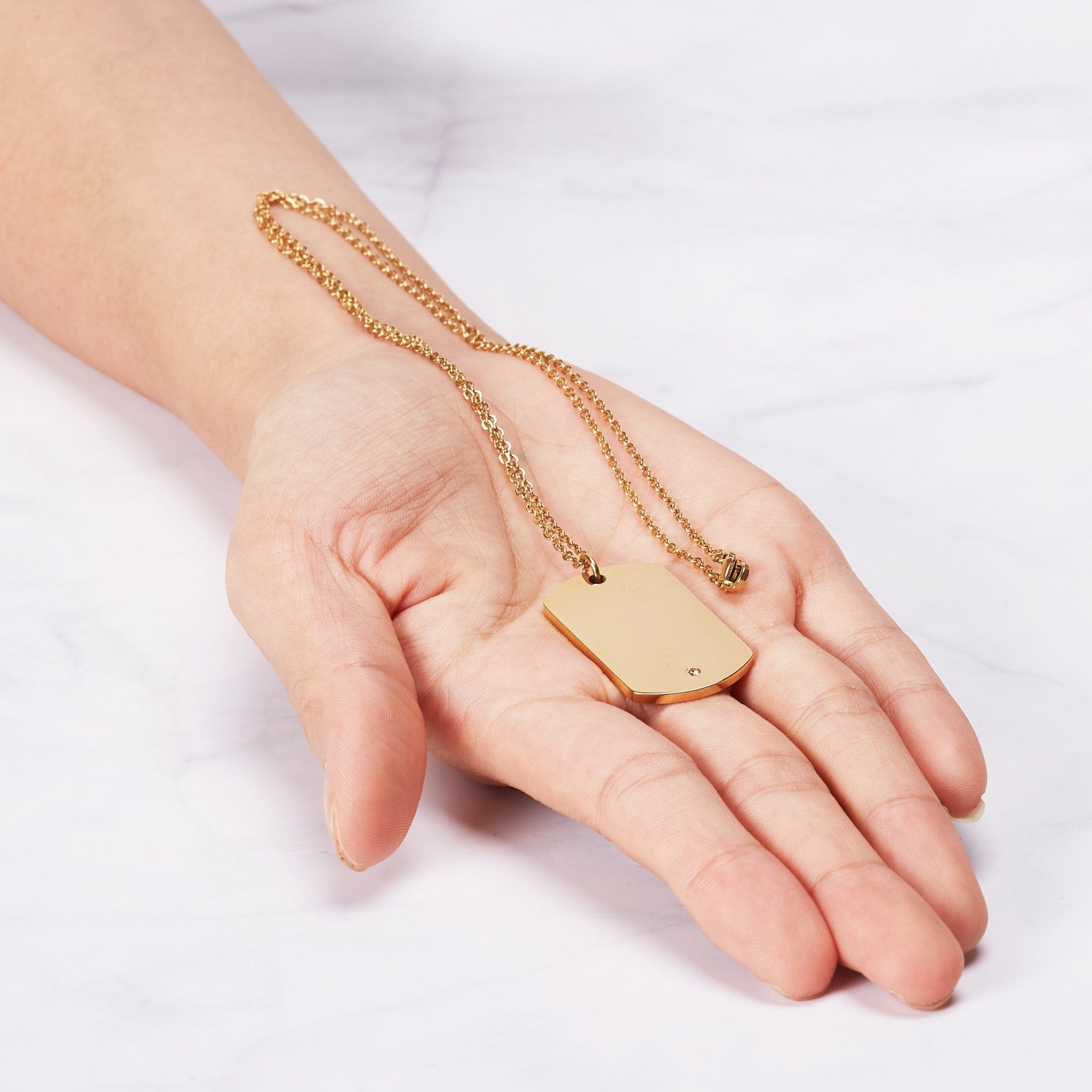 Men's Gold Plated Steel Dog Tag Necklace Created with Zircondia® Crystals