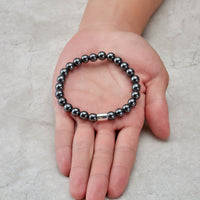 Men's Hematite Round Beaded Gemstone Stretch Bracelet