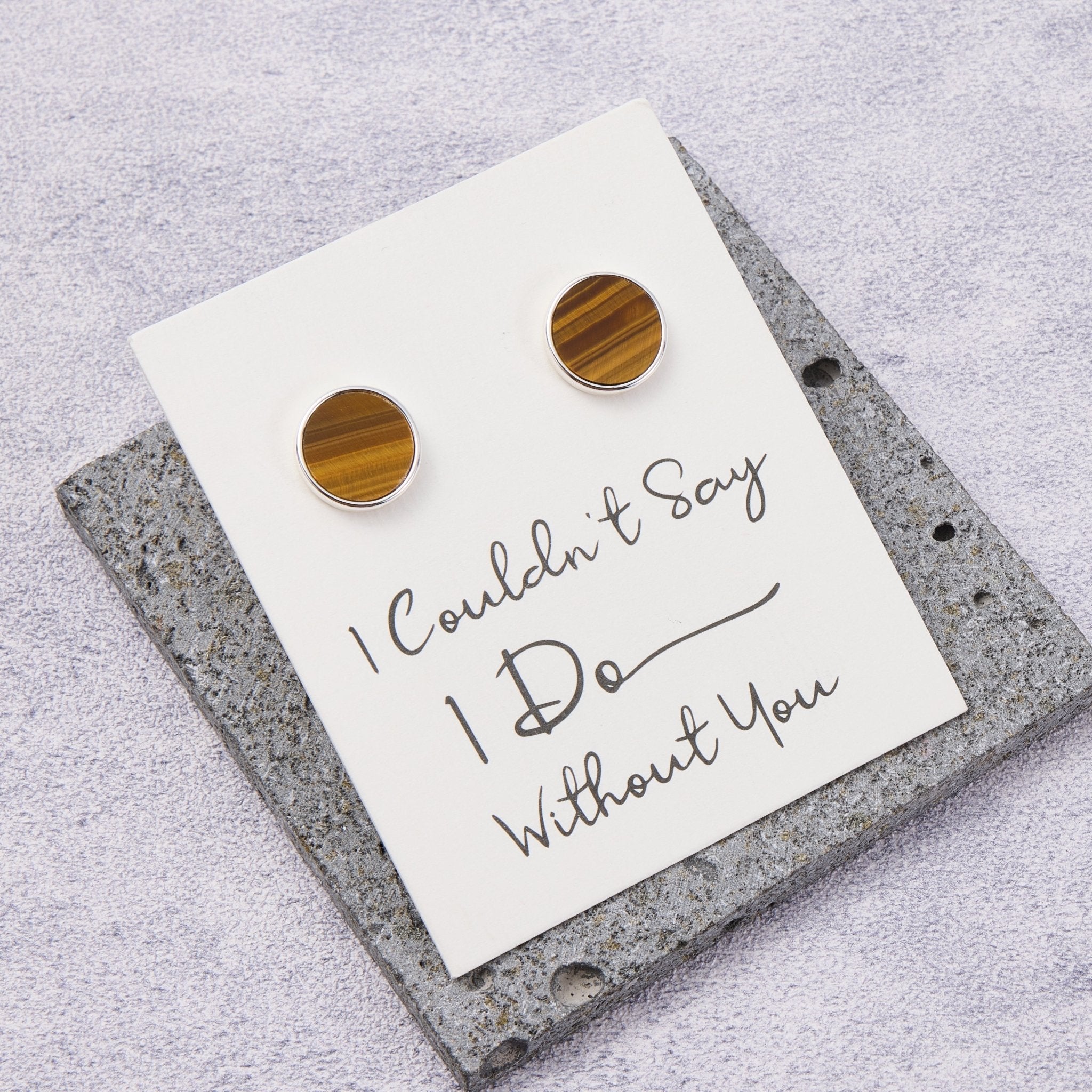 Men's I Couldn't Say I Do Without You Tigers Eye Gemstone Wedding Cufflinks