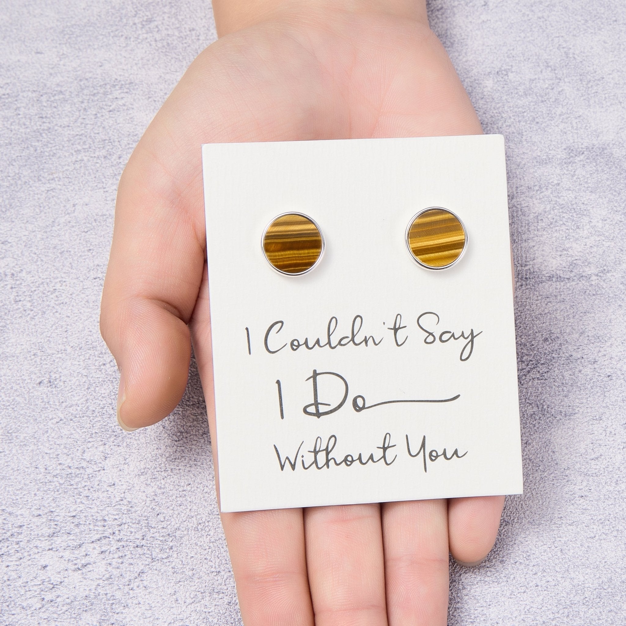 Men's I Couldn't Say I Do Without You Tigers Eye Gemstone Wedding Cufflinks