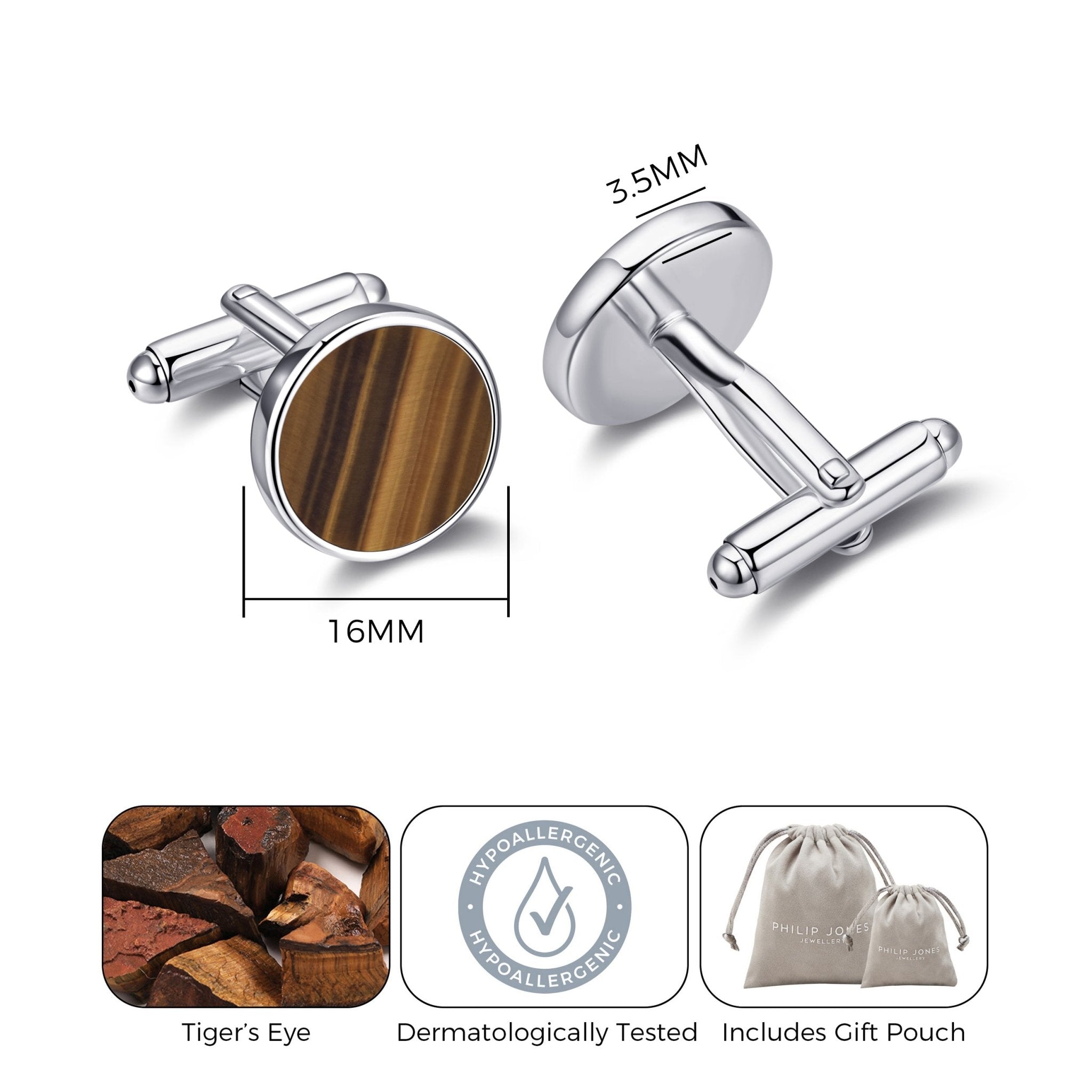 Men's Tigers Eye Gemstone Cufflinks