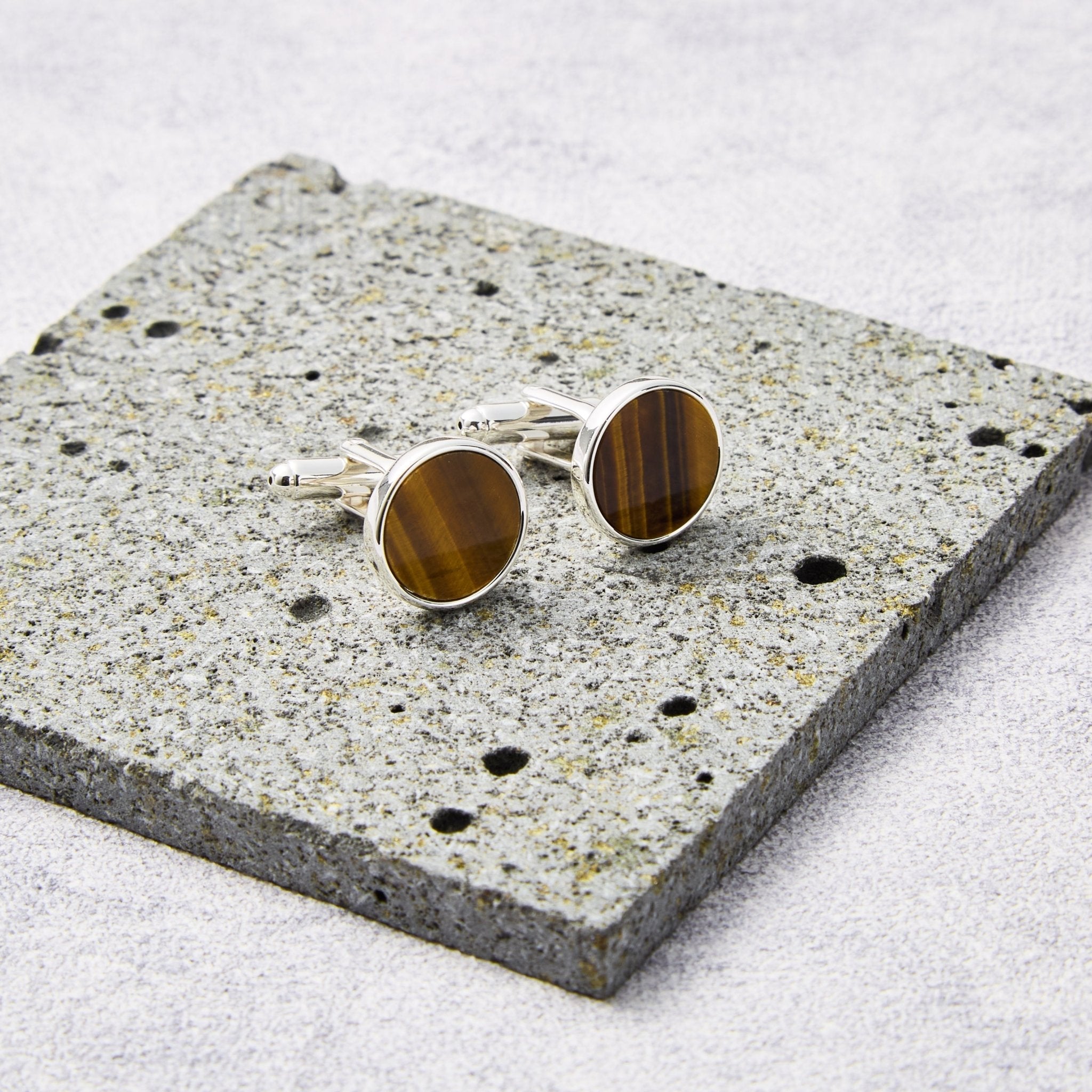 Men's I Couldn't Say I Do Without You Tigers Eye Gemstone Wedding Cufflinks