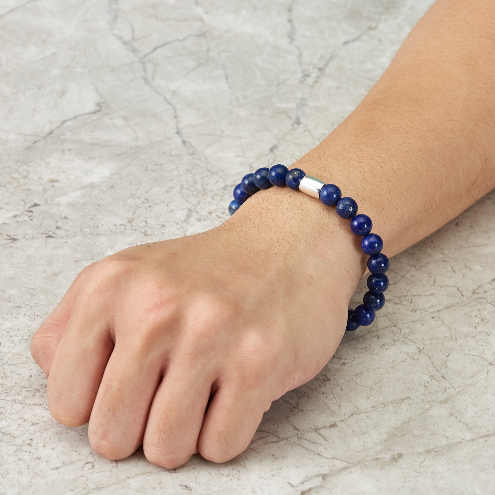 Men's Lapis Lazuli Gemstone Stretch Bracelet