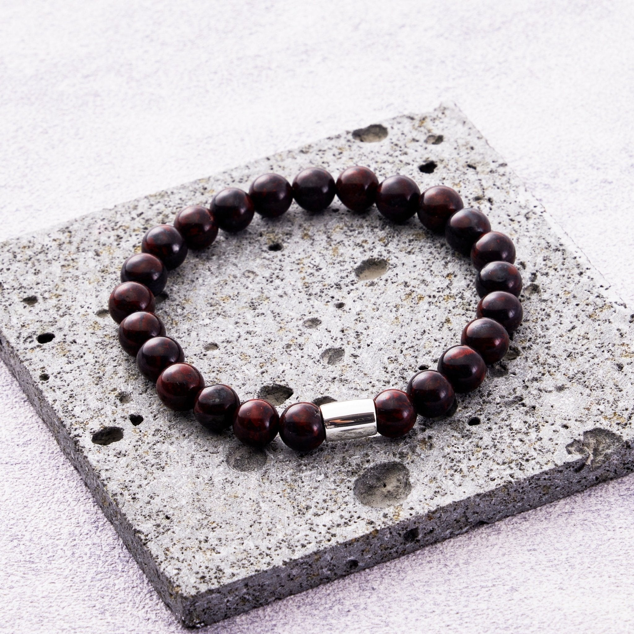 Men's Red Jasper Gemstone Stretch Bracelet