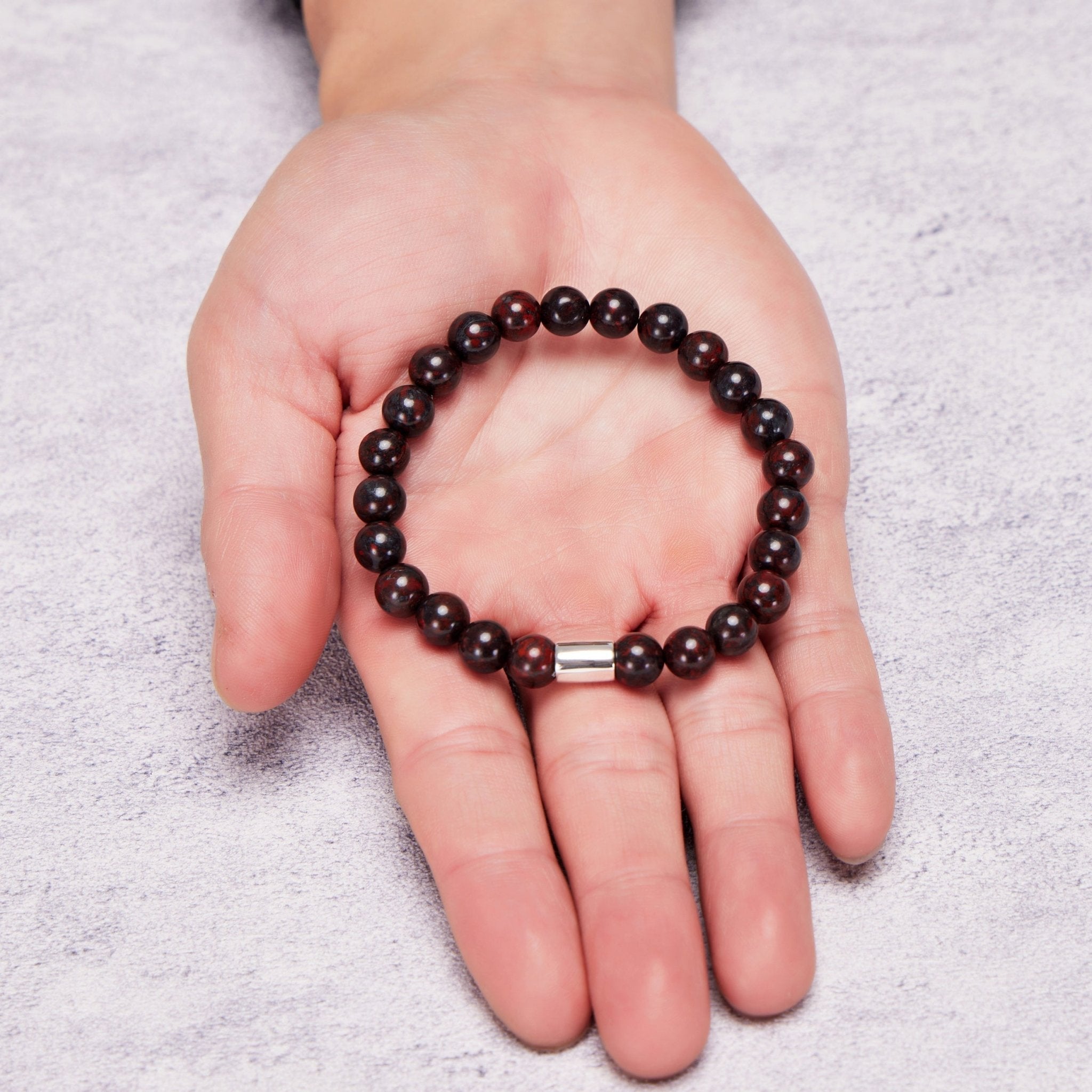 Men's Red Jasper Gemstone Stretch Bracelet