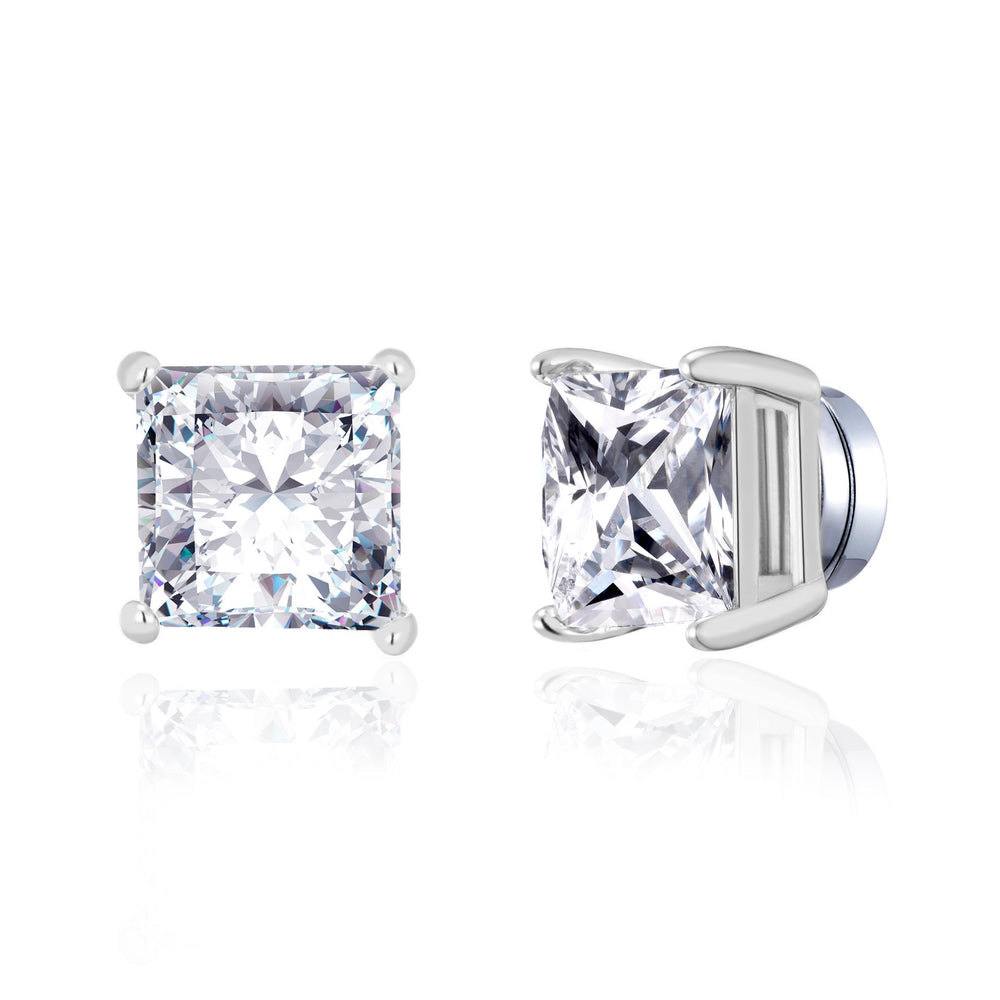 Men's Silver Plated Square Magnetic Clip On Stud Earrings Created with Zircondia® Crystals