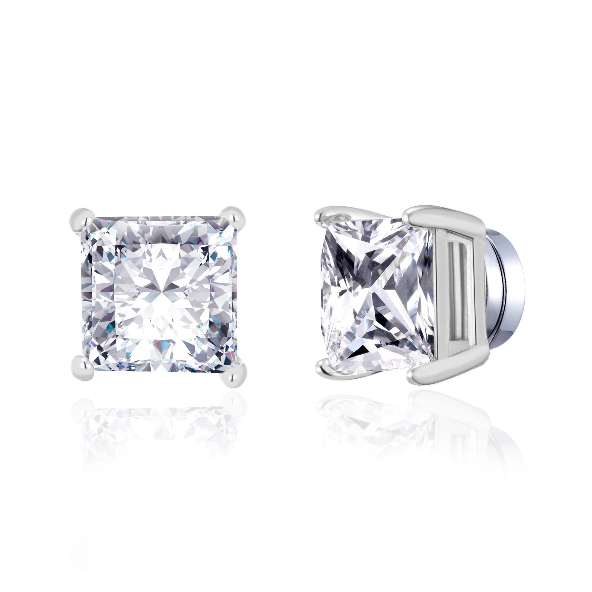 Silver Plated Square Magnetic Clip On Stud Earrings Created with Zircondia® Crystals