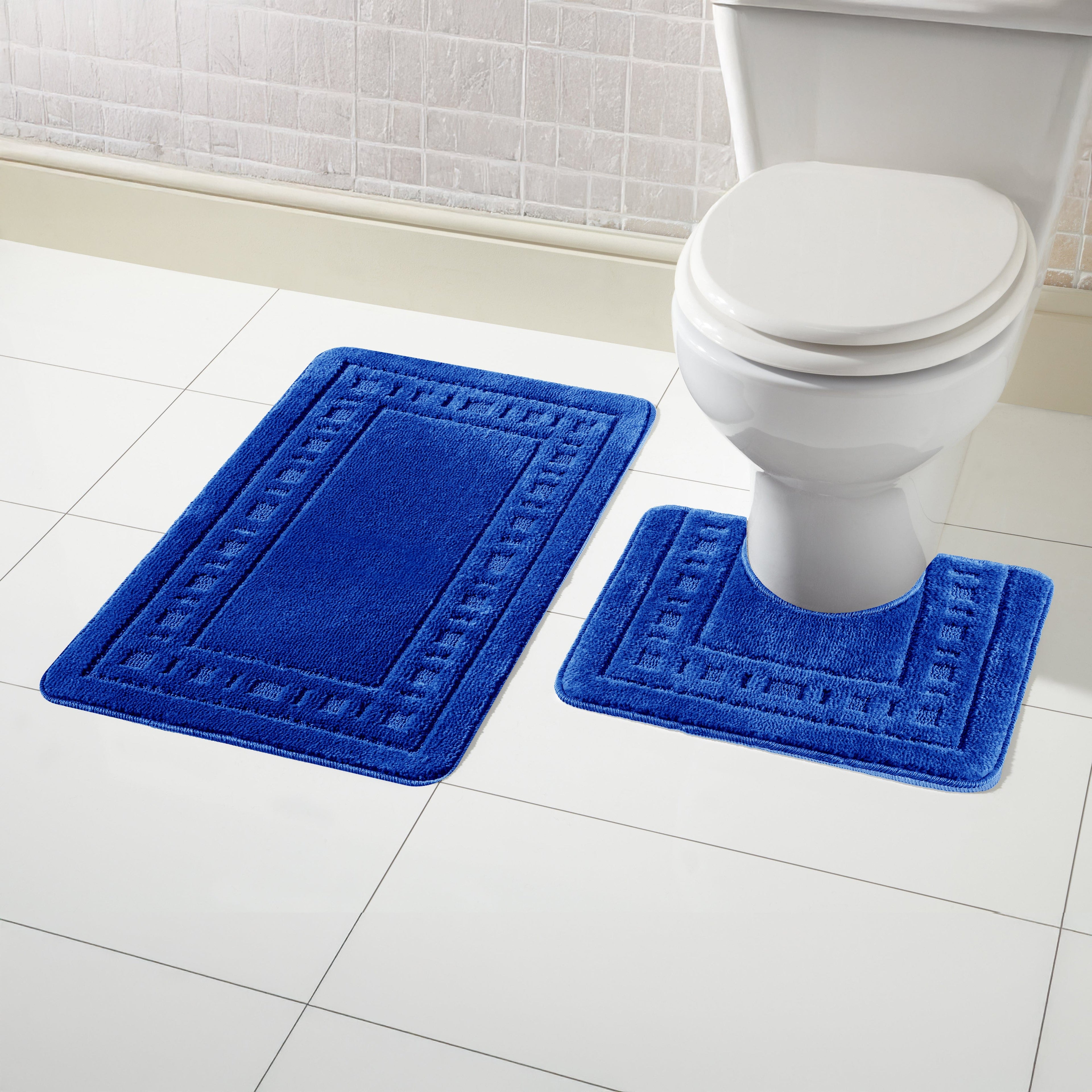 Miami 2 Piece Royal Blue Bath Mat & Pedestal Set Non-Slip Soft & Absorbent Bathroom Mat Set for Comfort & Safety by OLIVIA ROCCO