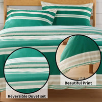 Miami Stripes Reversible Duvet Cover Set Hypoallergenic High-Quality Cotton Blend Bedding Available in Grey Natural Green Multiple Sizes by OLIVIA ROCCO