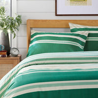 Miami Stripes Reversible Duvet Cover Set Hypoallergenic High-Quality Cotton Blend Bedding Available in Grey Natural Green Multiple Sizes by OLIVIA ROCCO