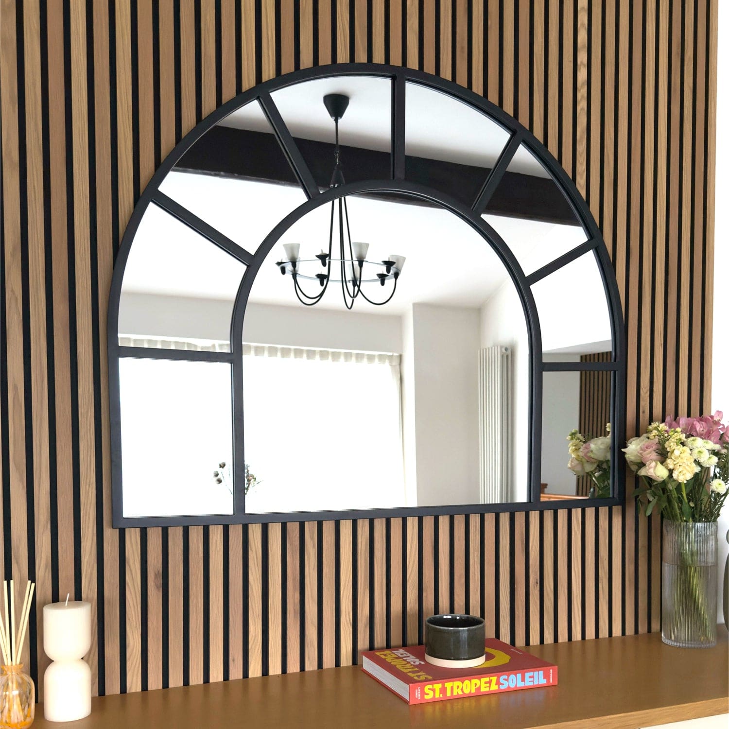 Mio - Black Metal Arched Window Mirror - 95cm x 120cm