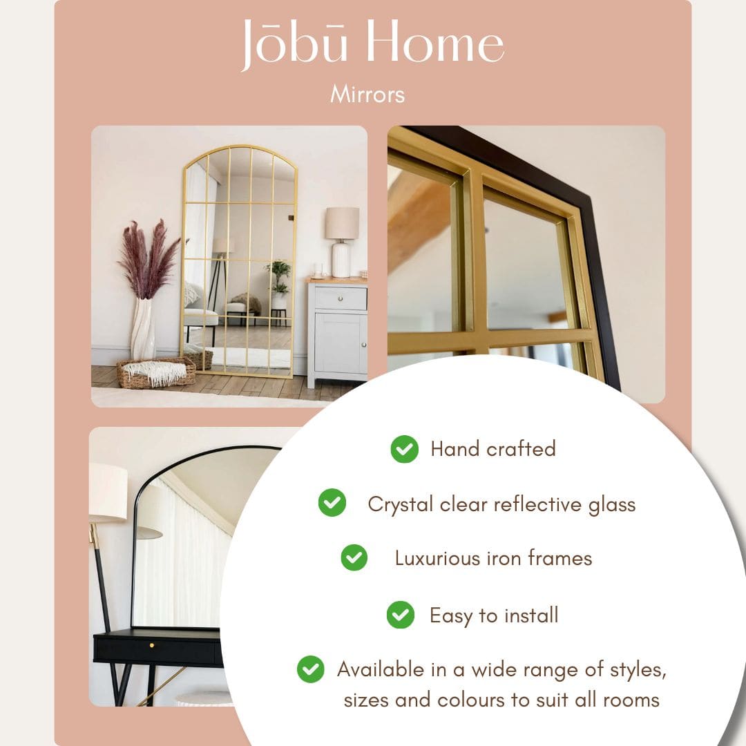 Mio - Full Length Black Metal Arched Window Mirror - 180cm x 105cm.