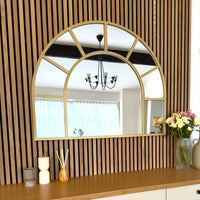 Mio - Gold Metal Arched Window Mirror - 95cm x 120cm