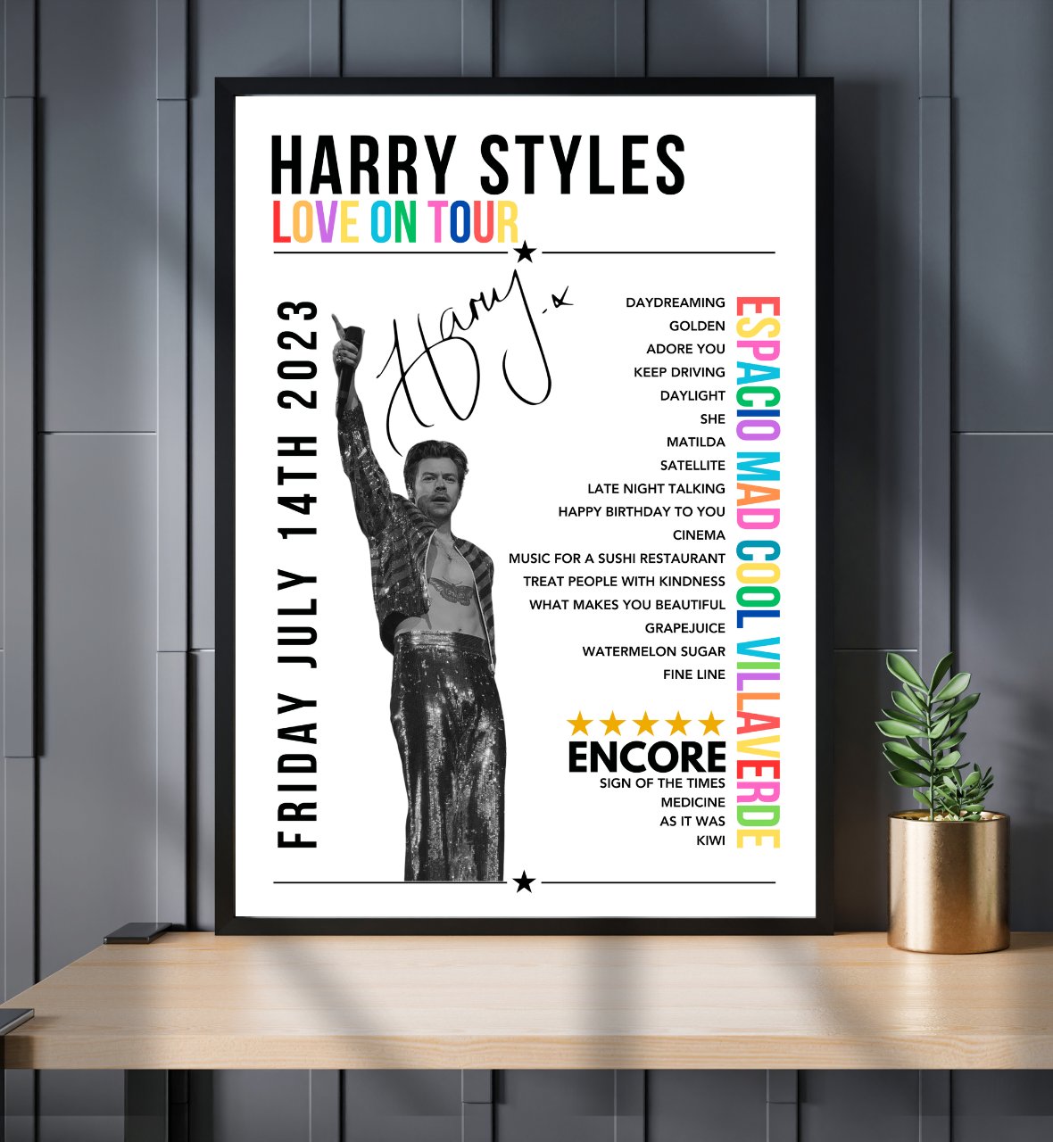 Harry Styles Setlist Poster - Espacio Mad Cool Villaverde, Madrid, Spain - July 14th, 2023