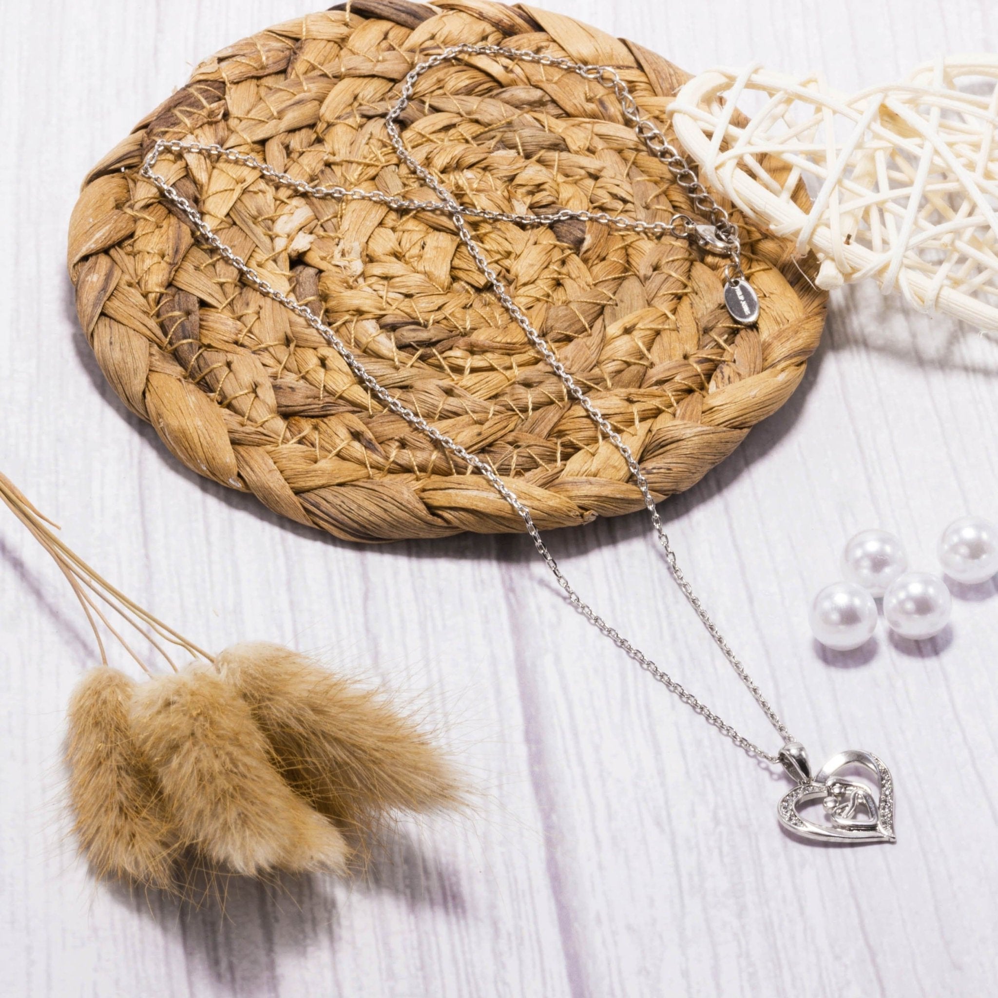 Mother And Child Necklace with Quote Card Created with Zircondia® Crystals