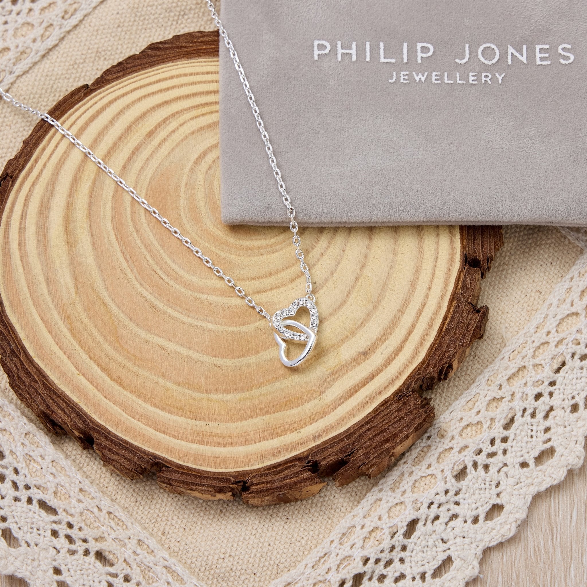 Sister Heart Link Necklace with Quote Card Created with Zircondia® Crystals