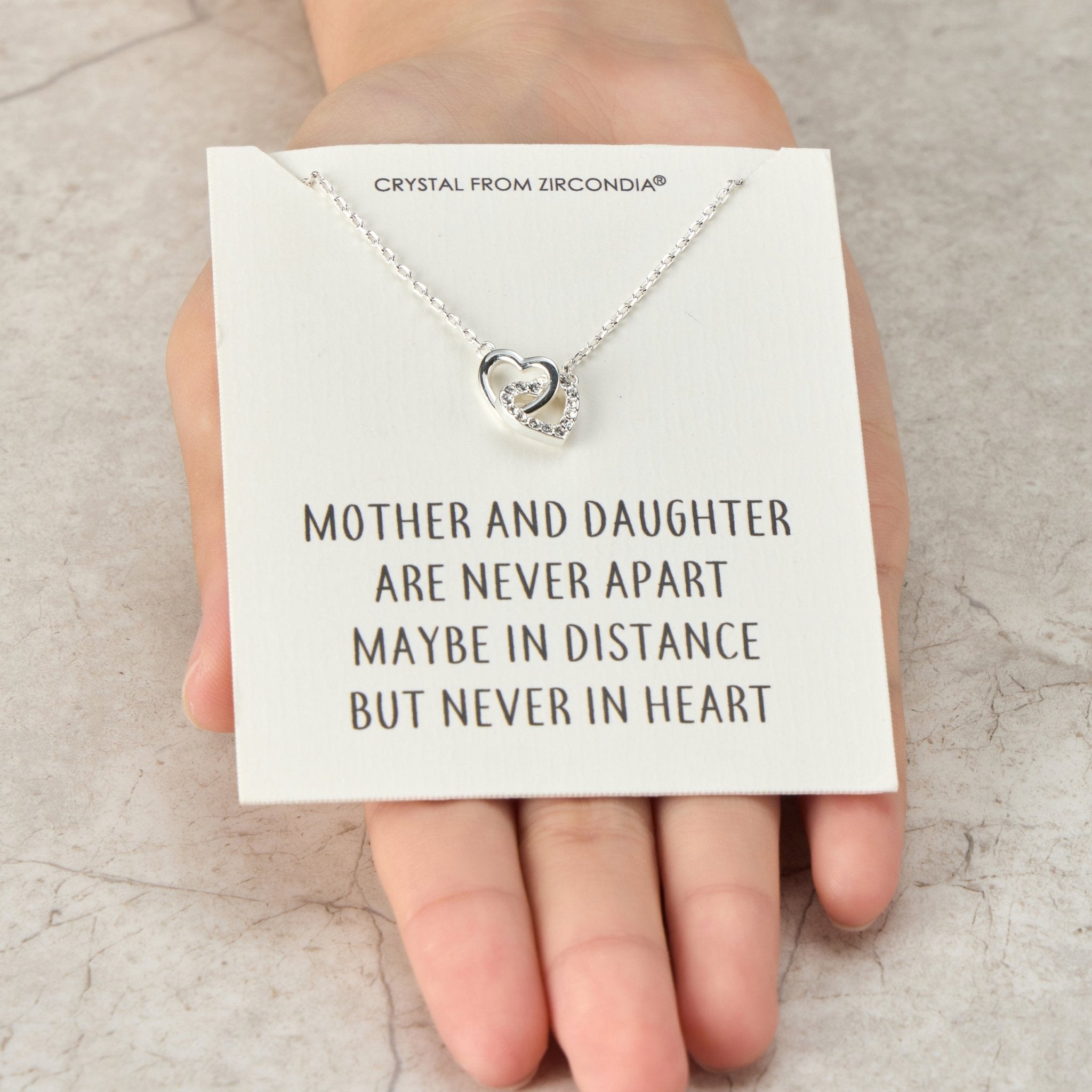 Mother and Daughter Heart Link Necklace with Quote Card Created with Zircondia® Crystals