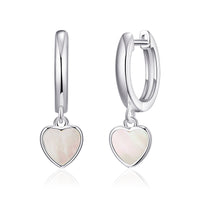 Mother of Pearl Gemstone Heart Charm Hoop Earrings