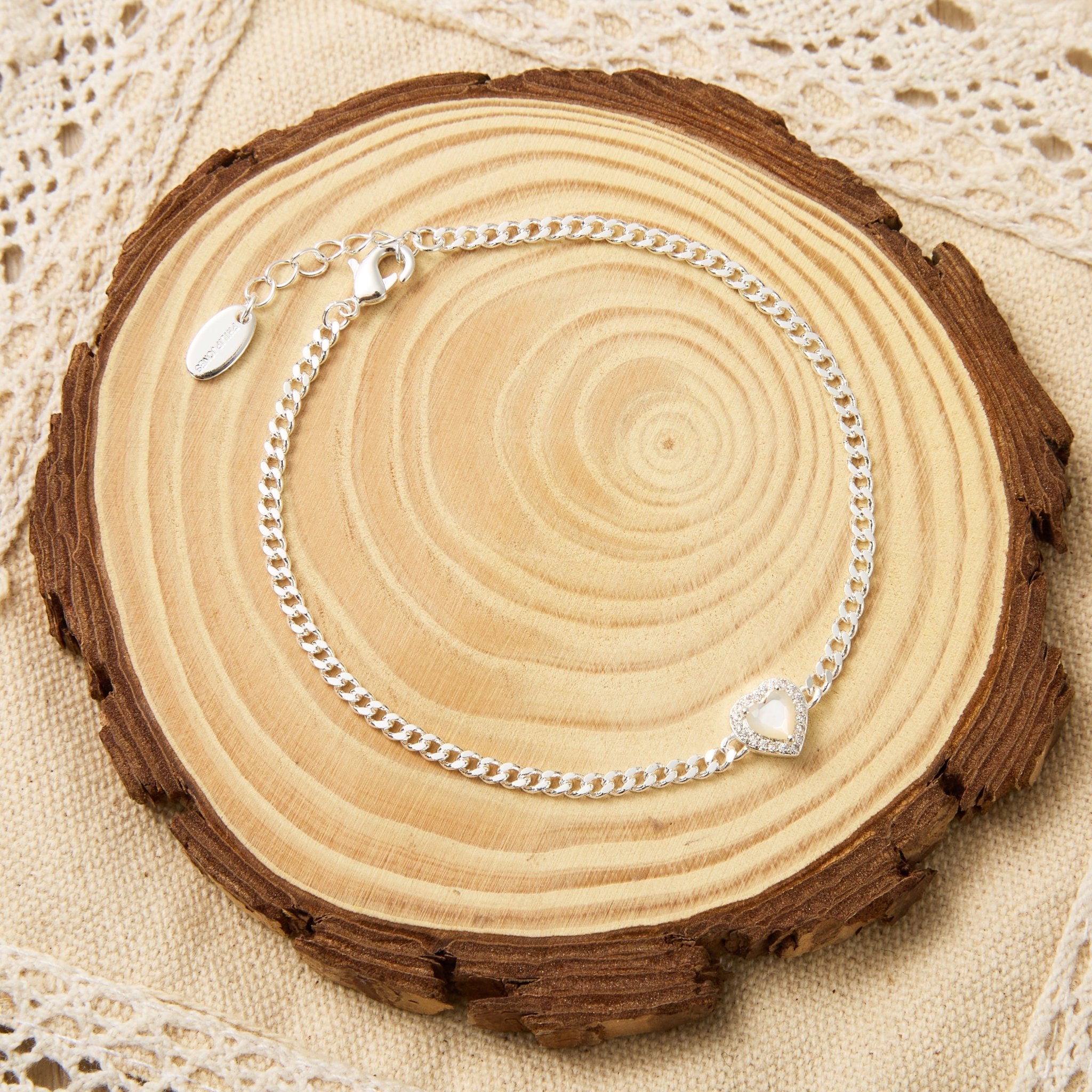 Mother Of Pearl Heart Gemstone Bracelet with Quote Card Created with Zircondia® Crystals