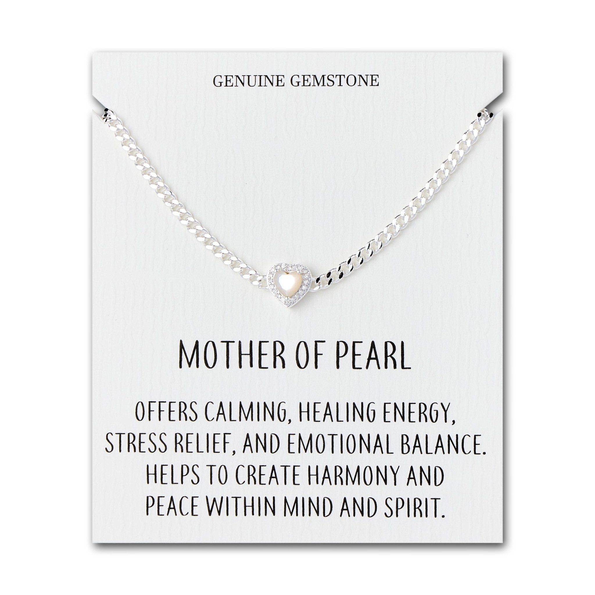 Mother Of Pearl Heart Gemstone Bracelet with Quote Card Created with Zircondia® Crystals