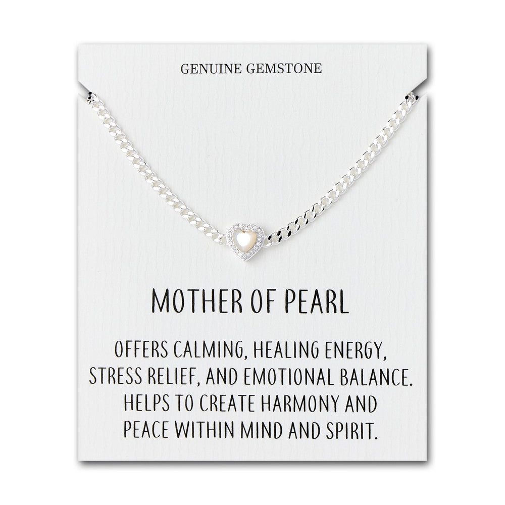Mother Of Pearl Heart Gemstone Bracelet with Quote Card Created with Zircondia® Crystals