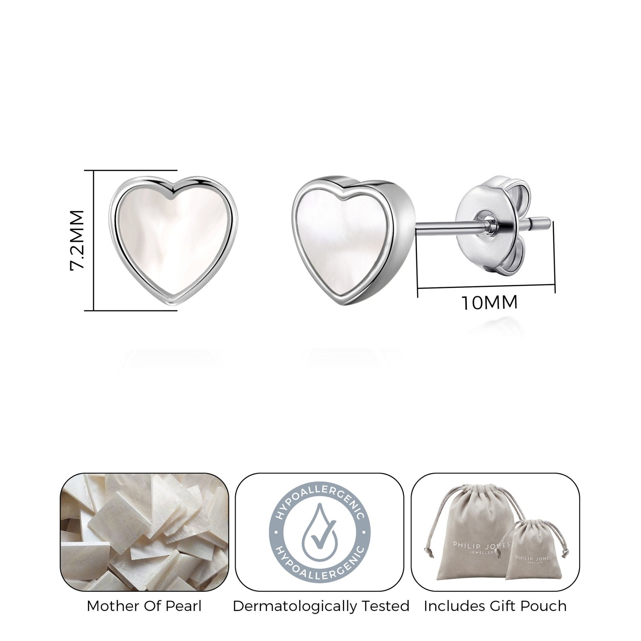 Mother of Pearl Heart Stud Earrings