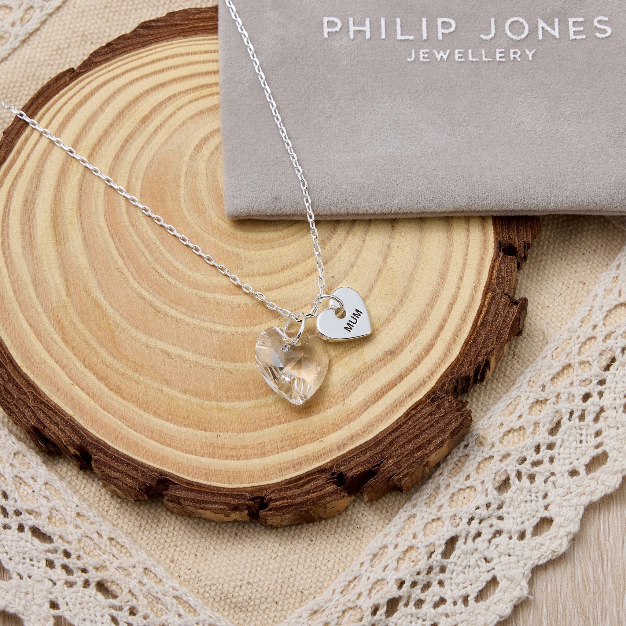 Mum Heart Necklace Created with Zircondia® Crystals