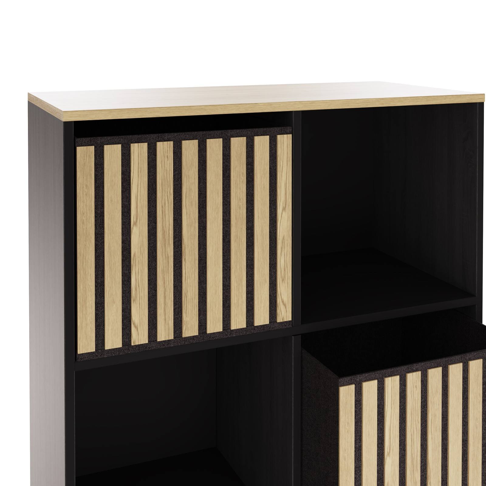 Kube Sideboard Black & Light Oak 3 Shelves 3 Drawers