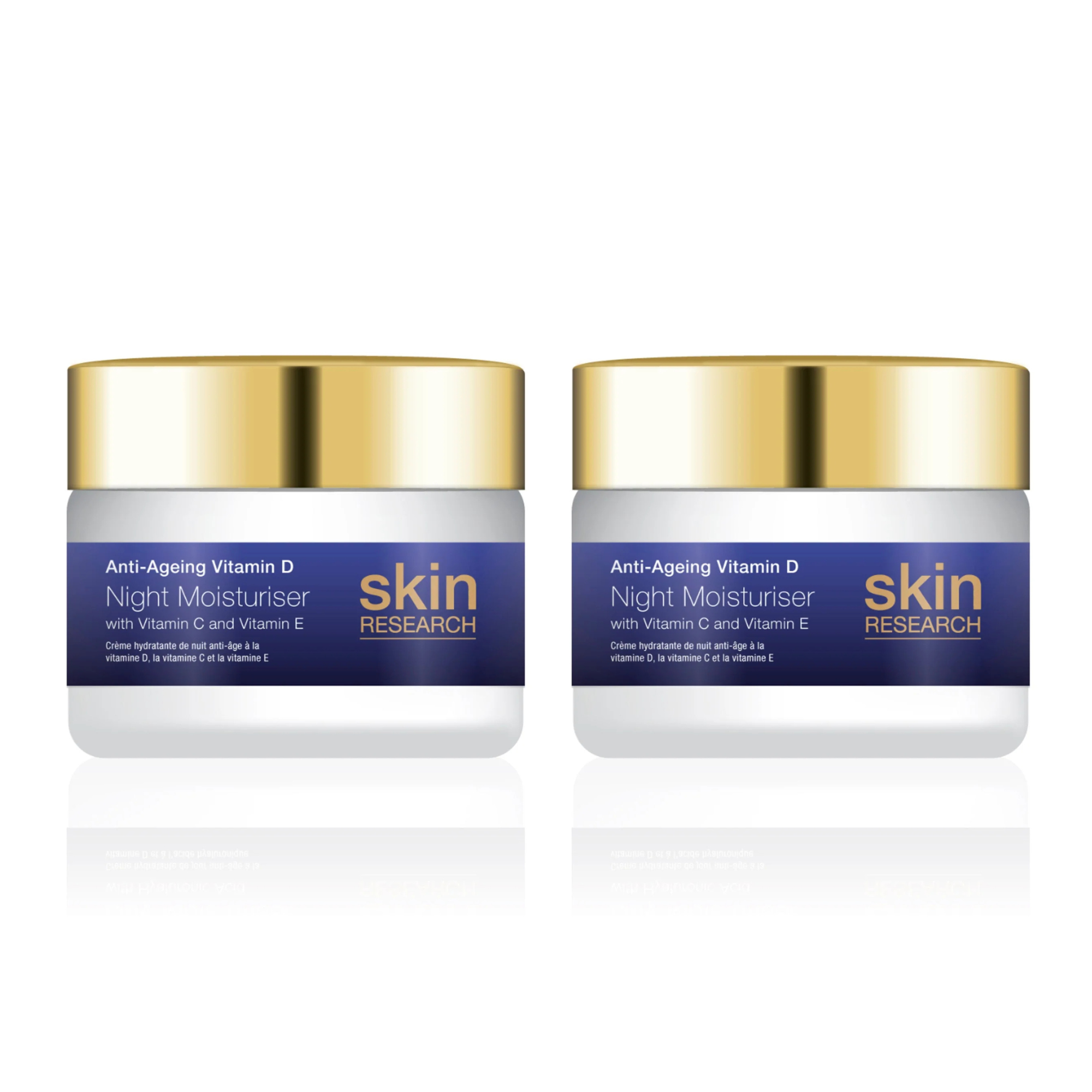 Skin Research Anti-Ageing Vitamin D Hyaluronic Acid & Vitamin C Night Moisturiser 50ml Twin Value Savings Pack