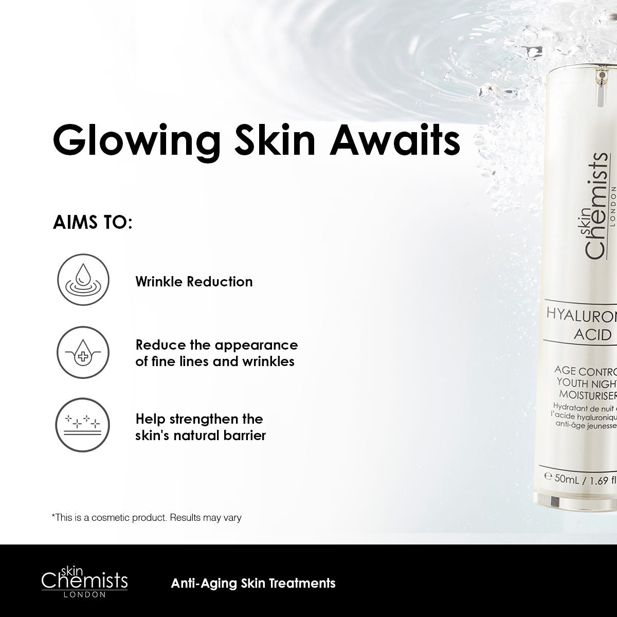 skinChemists Hyaluronic Acid Age Control Youth Night Moisturiser 50ml Twin Value Savings Pack