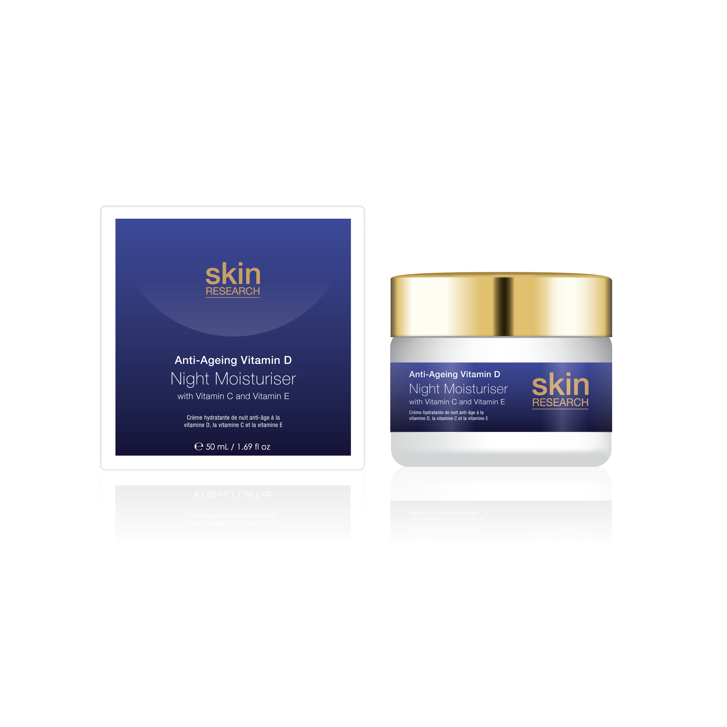 Skin Research Anti-Ageing Vitamin D Hyaluronic Acid & Vitamin C Night Moisturiser 50ml Twin Value Savings Pack