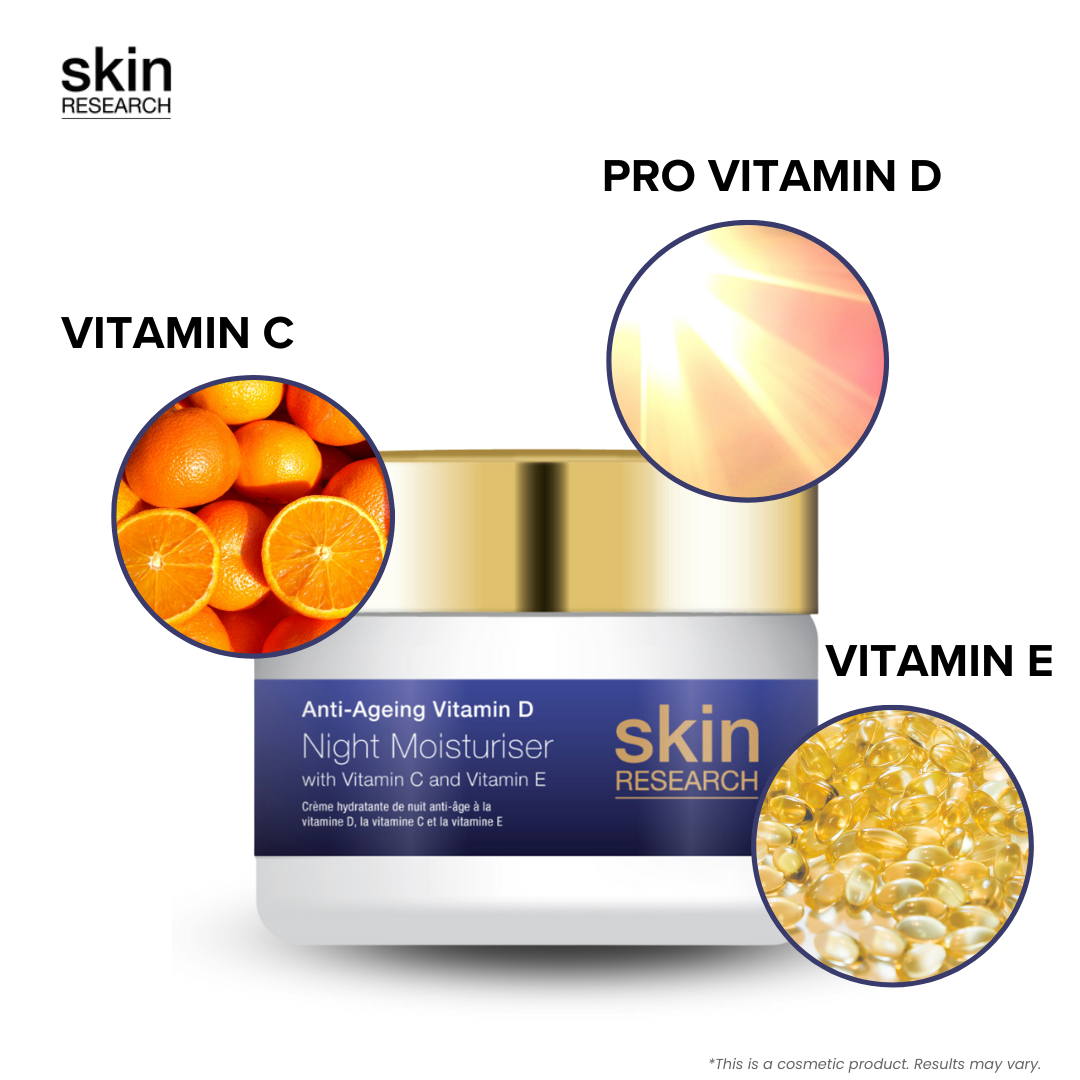 Skin Research Anti-Ageing Vitamin D Hyaluronic Acid & Vitamin C Night Moisturiser 50ml Twin Value Savings Pack