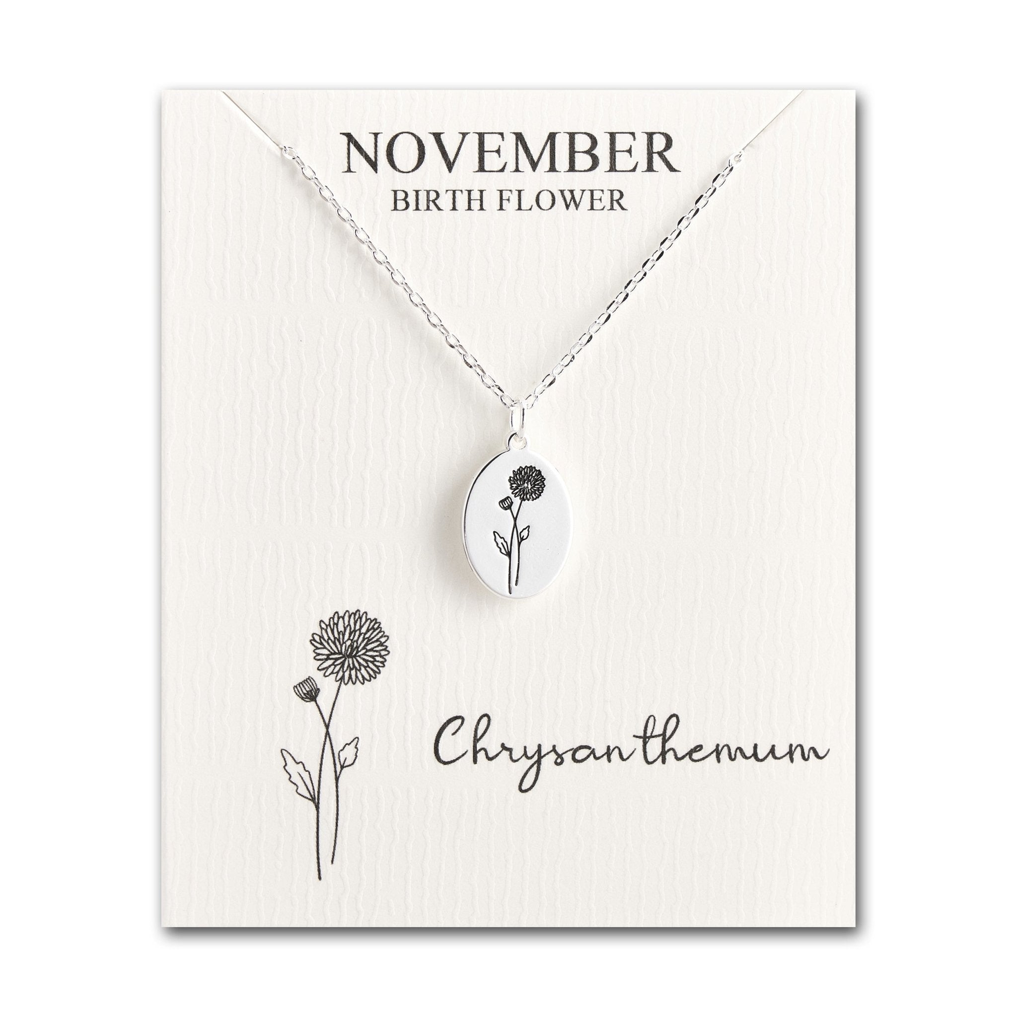 November Birth Flower Chrysanthemum Necklace with Card