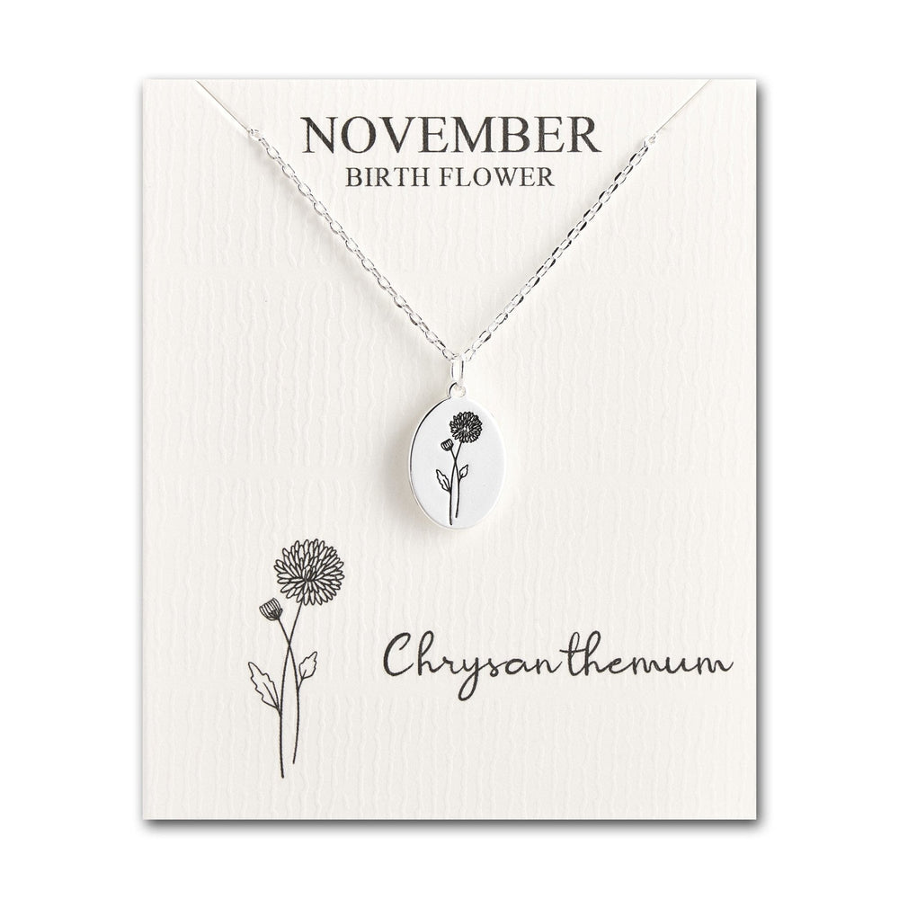 November Birth Flower Chrysanthemum Necklace with Card