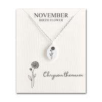 November Birth Flower Chrysanthemum Necklace with Card