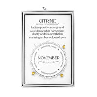 November (Citrine) Birthstone Stretch Charm Bracelet with Quote Gift Box