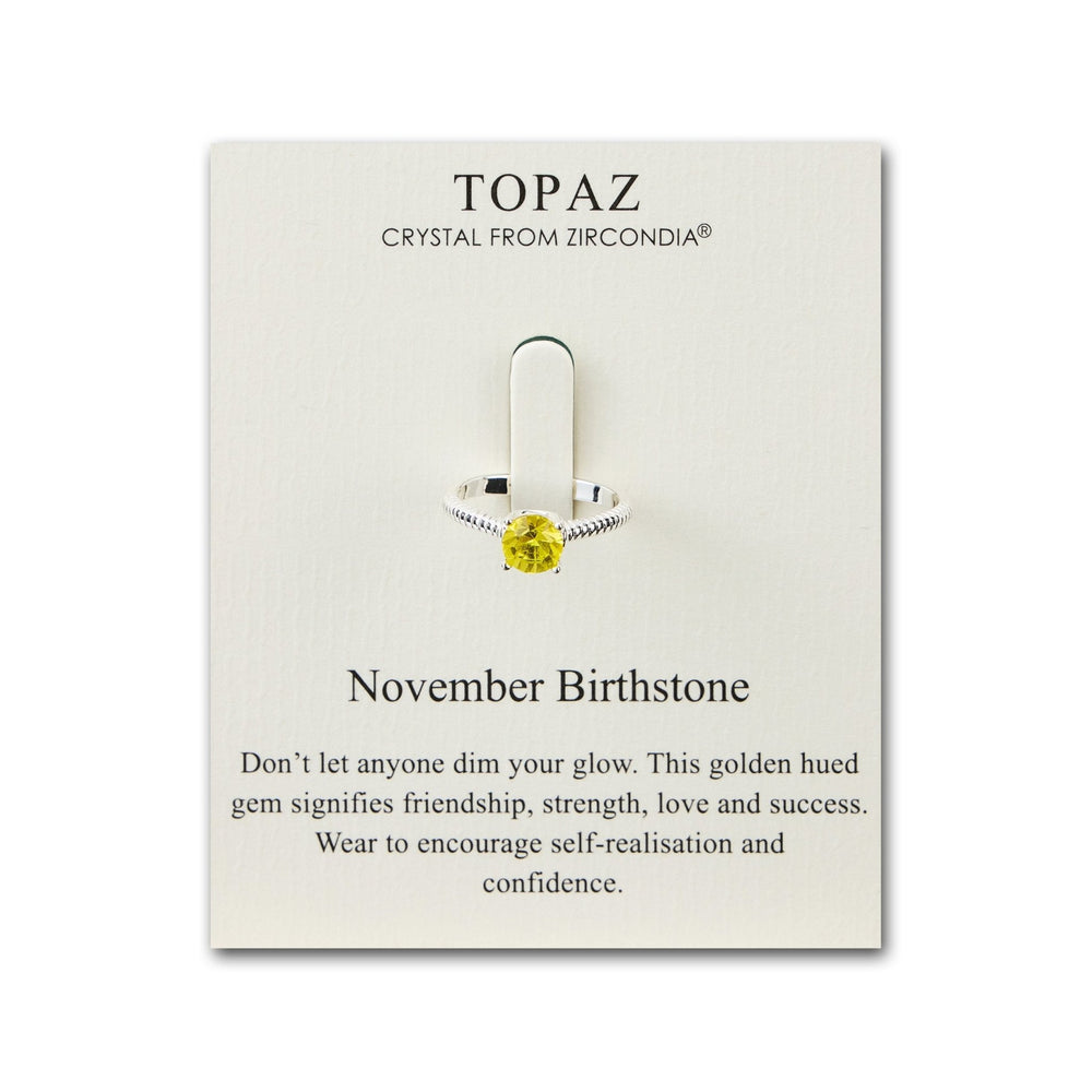 November (Topaz) Adjustable Birthstone Ring Created with Zircondia® Crystals
