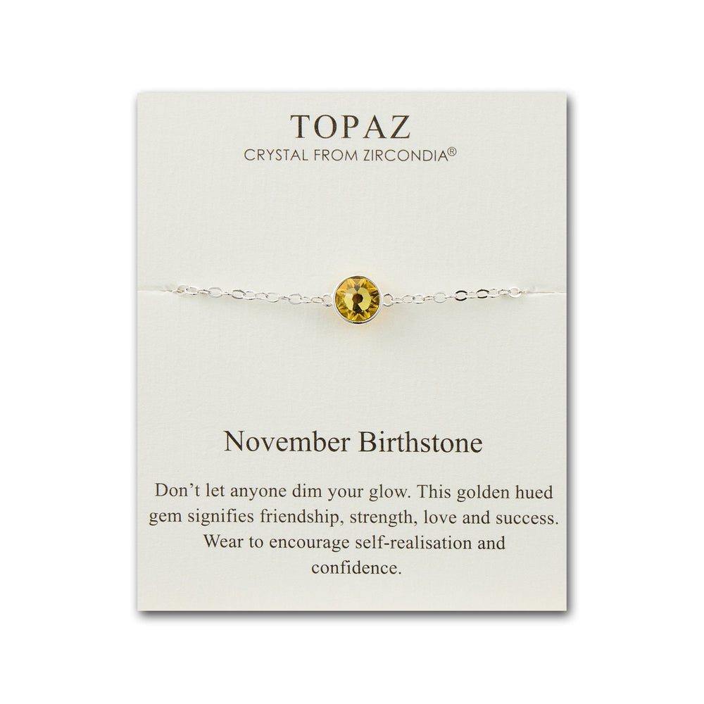 November (Topaz) Birthstone Anklet Created with Zircondia® Crystals
