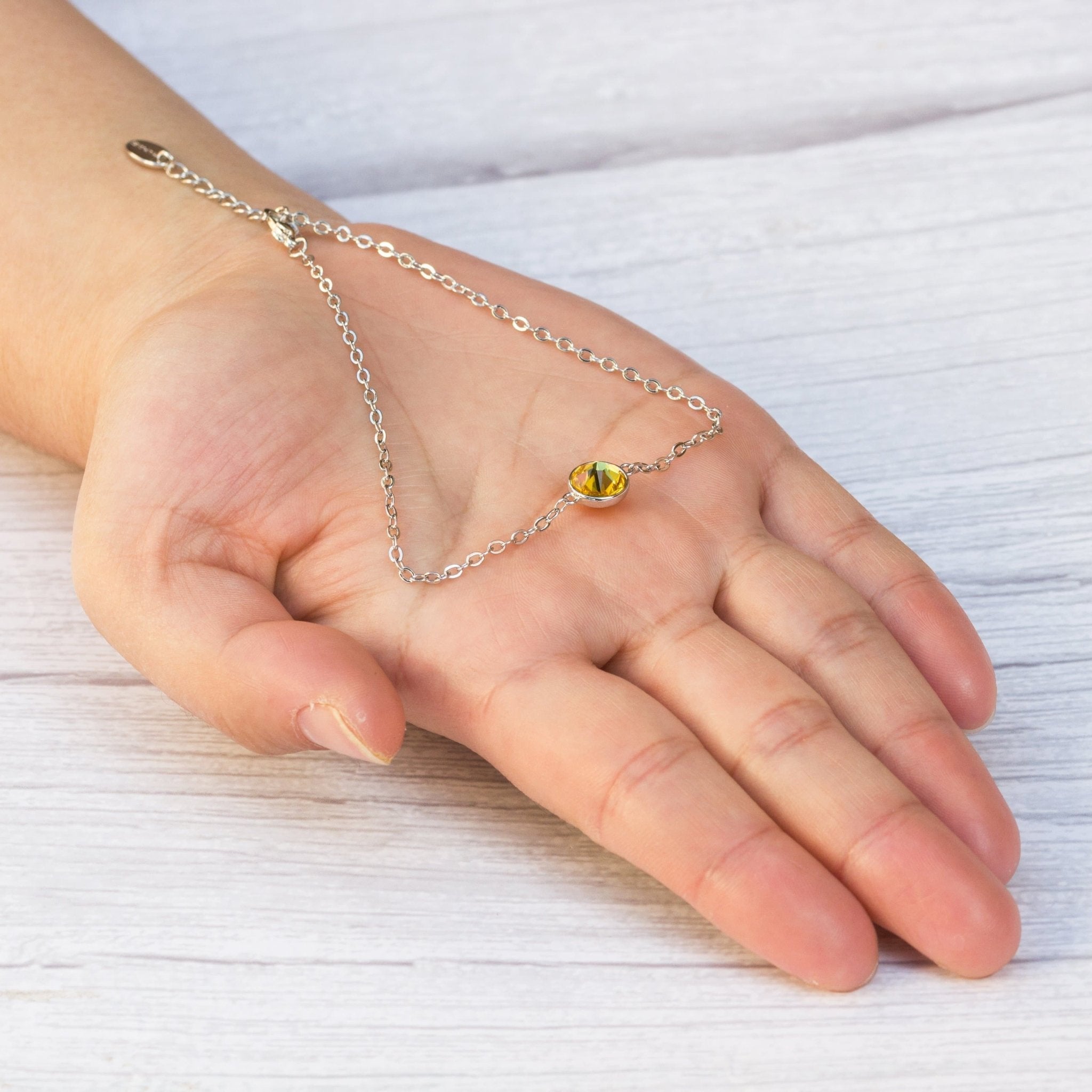 November (Topaz) Birthstone Anklet Created with Zircondia® Crystals