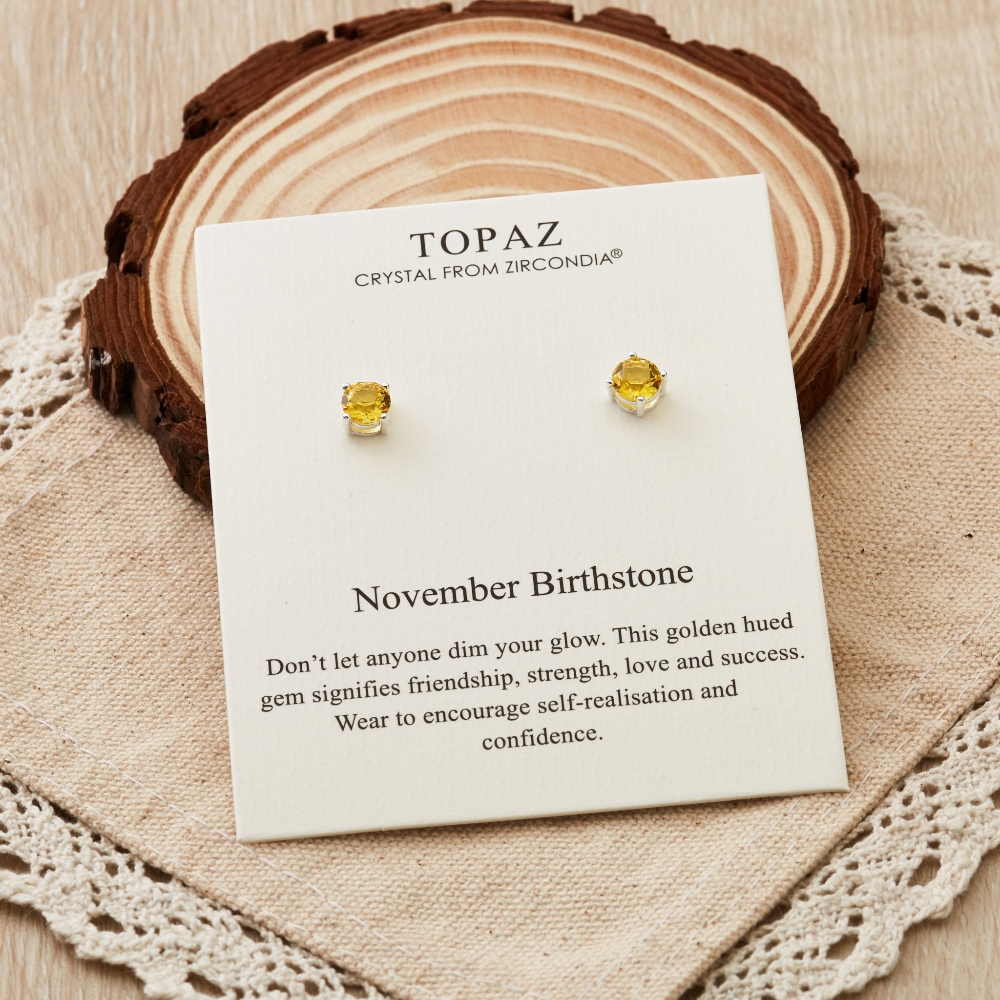 November (Topaz) Birthstone Earrings Created with Zircondia® Crystals