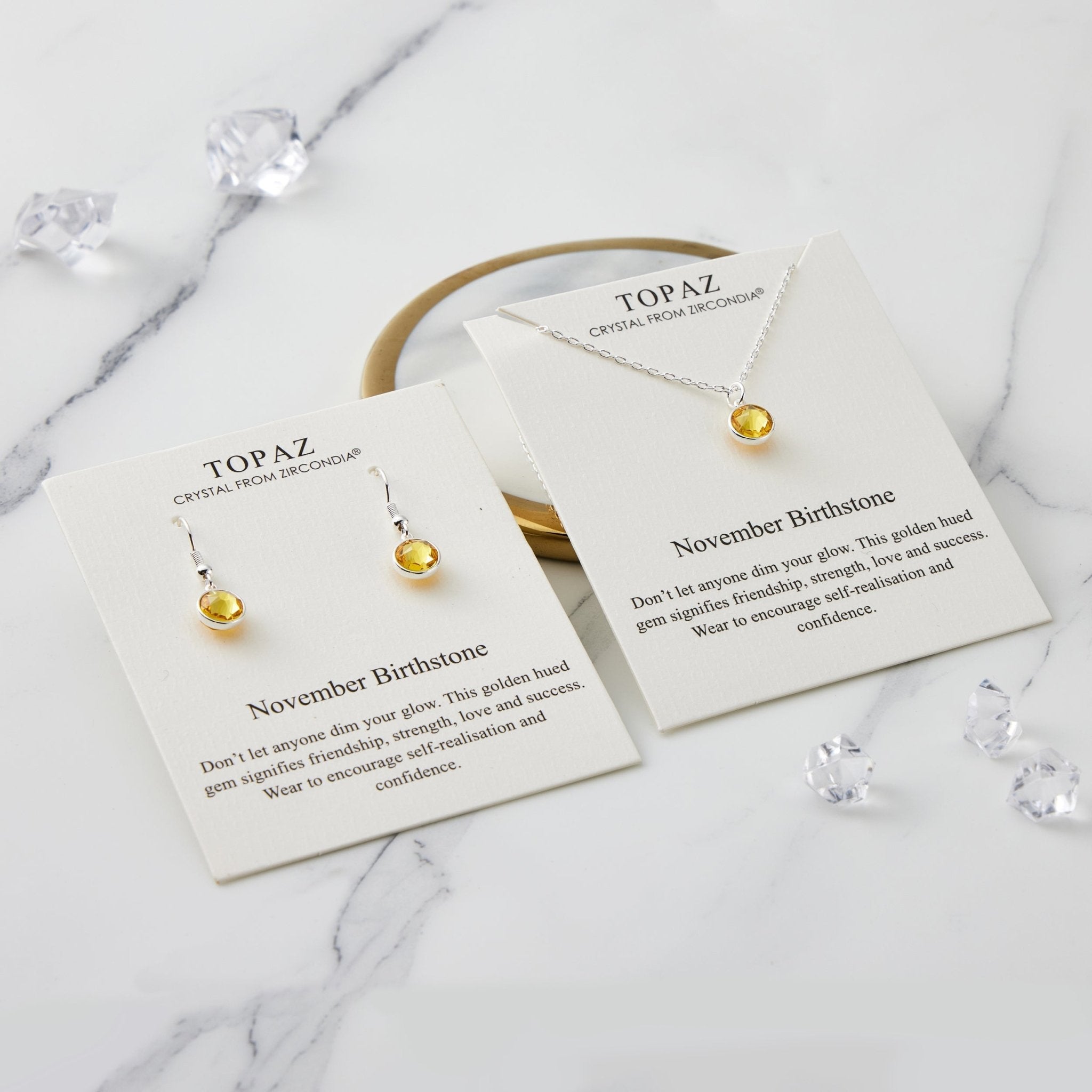 November (Topaz) Birthstone Necklace & Drop Earrings Set Created with Zircondia® Crystals