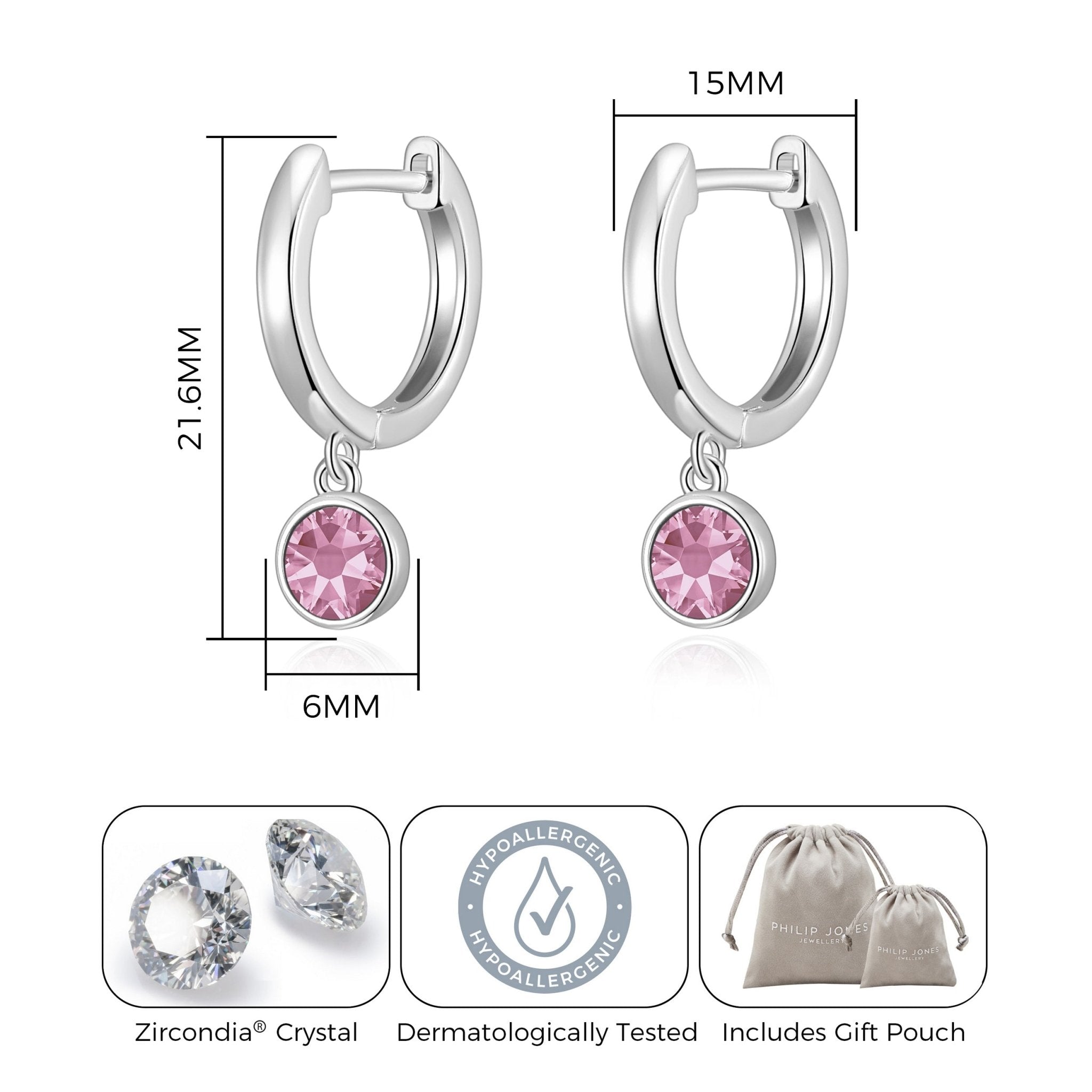 October Birthstone Hoop Earrings Created with Tourmaline Zircondia® Crystals