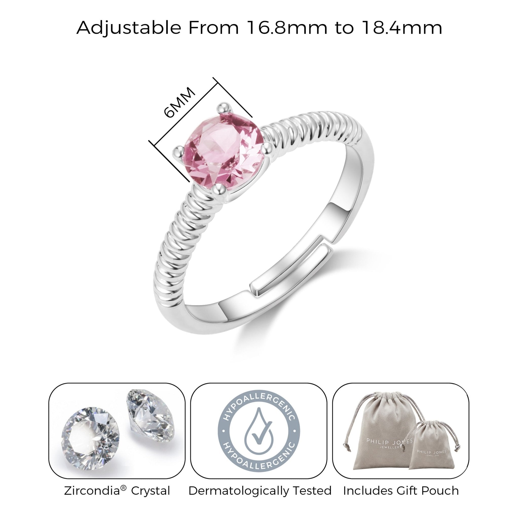 October (Tourmaline) Adjustable Birthstone Ring Created with Zircondia® Crystals