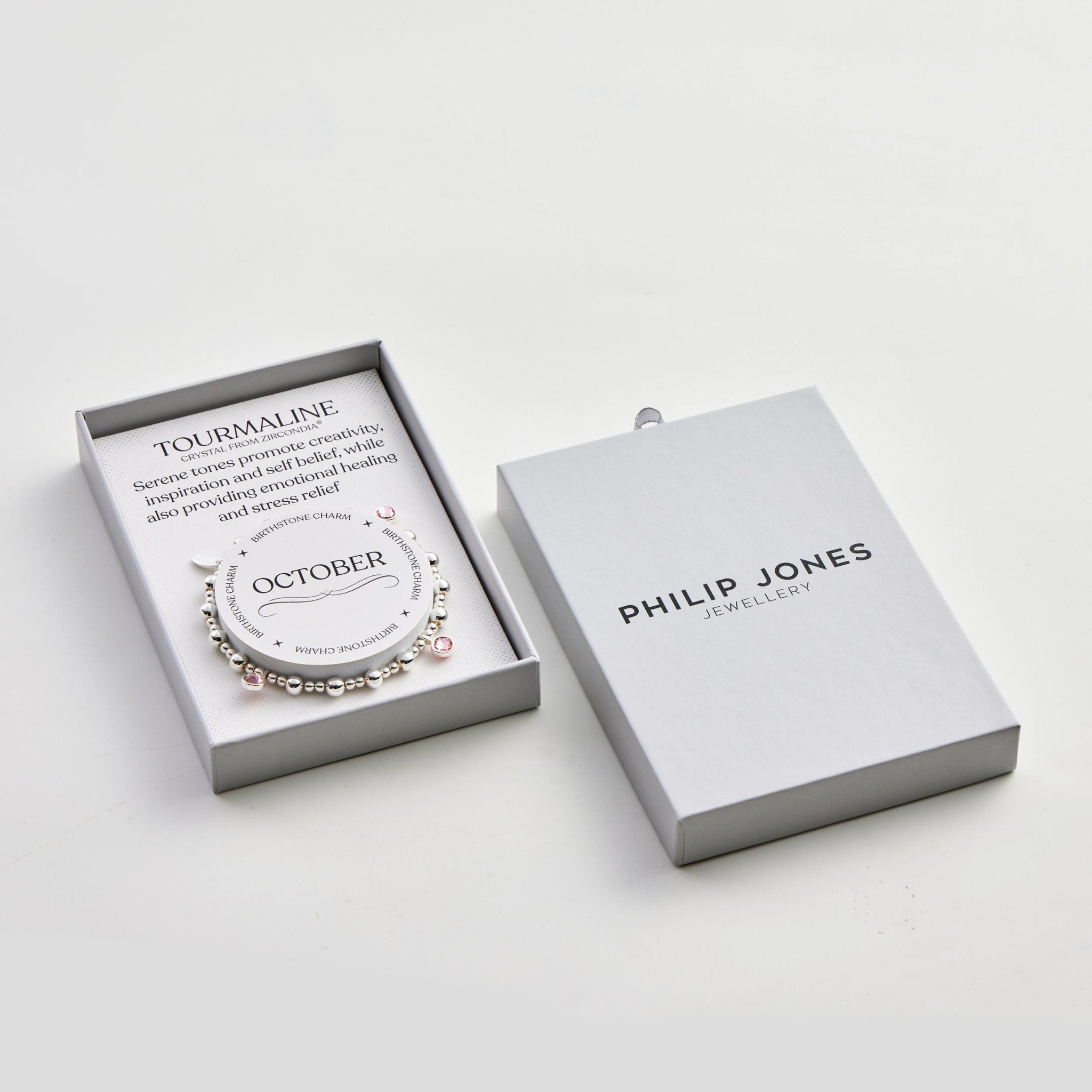 October (Tourmaline) Birthstone Stretch Charm Bracelet with Quote Gift Box