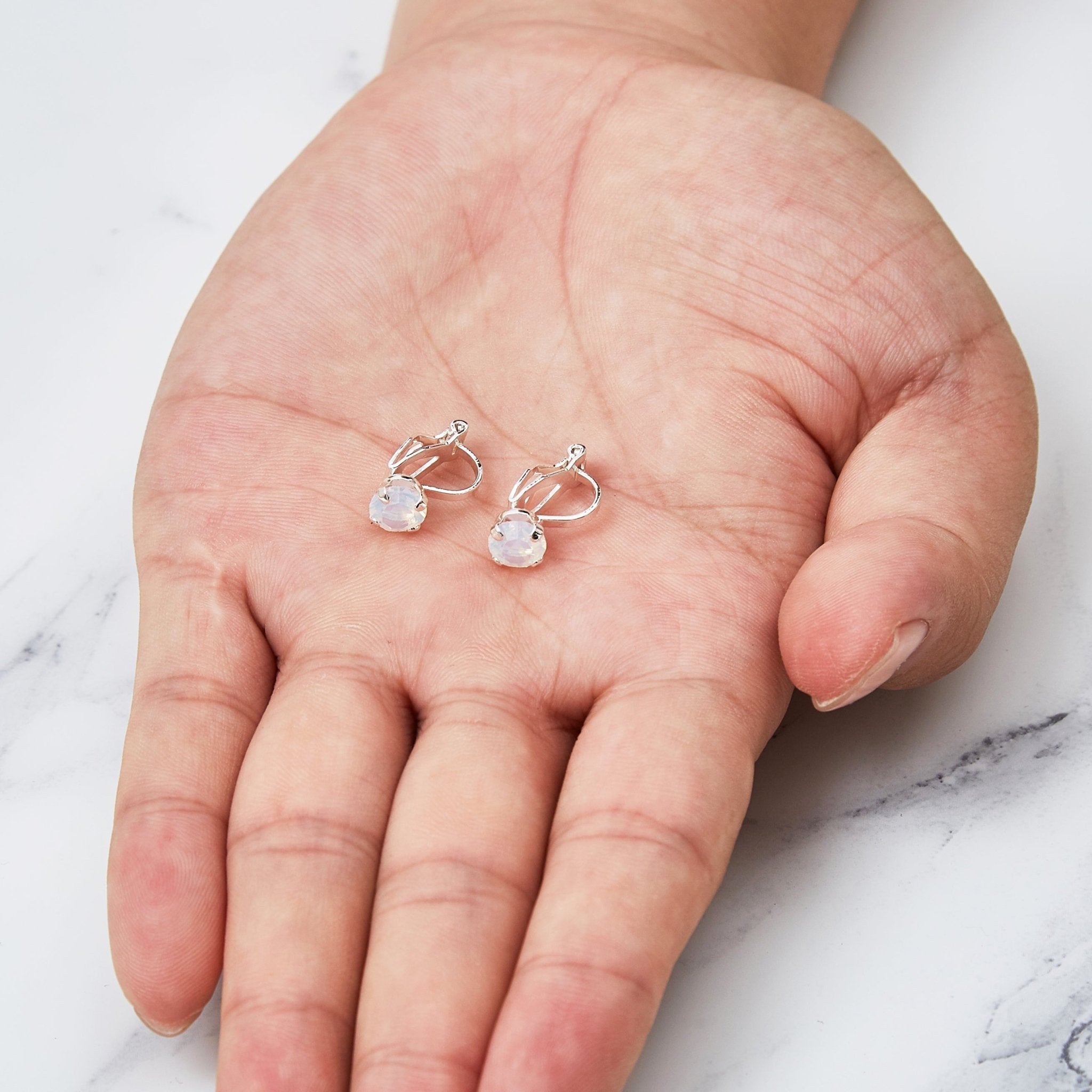 October (White Opal) Birthstone Clip On Earrings Created with Zircondia® Crystals