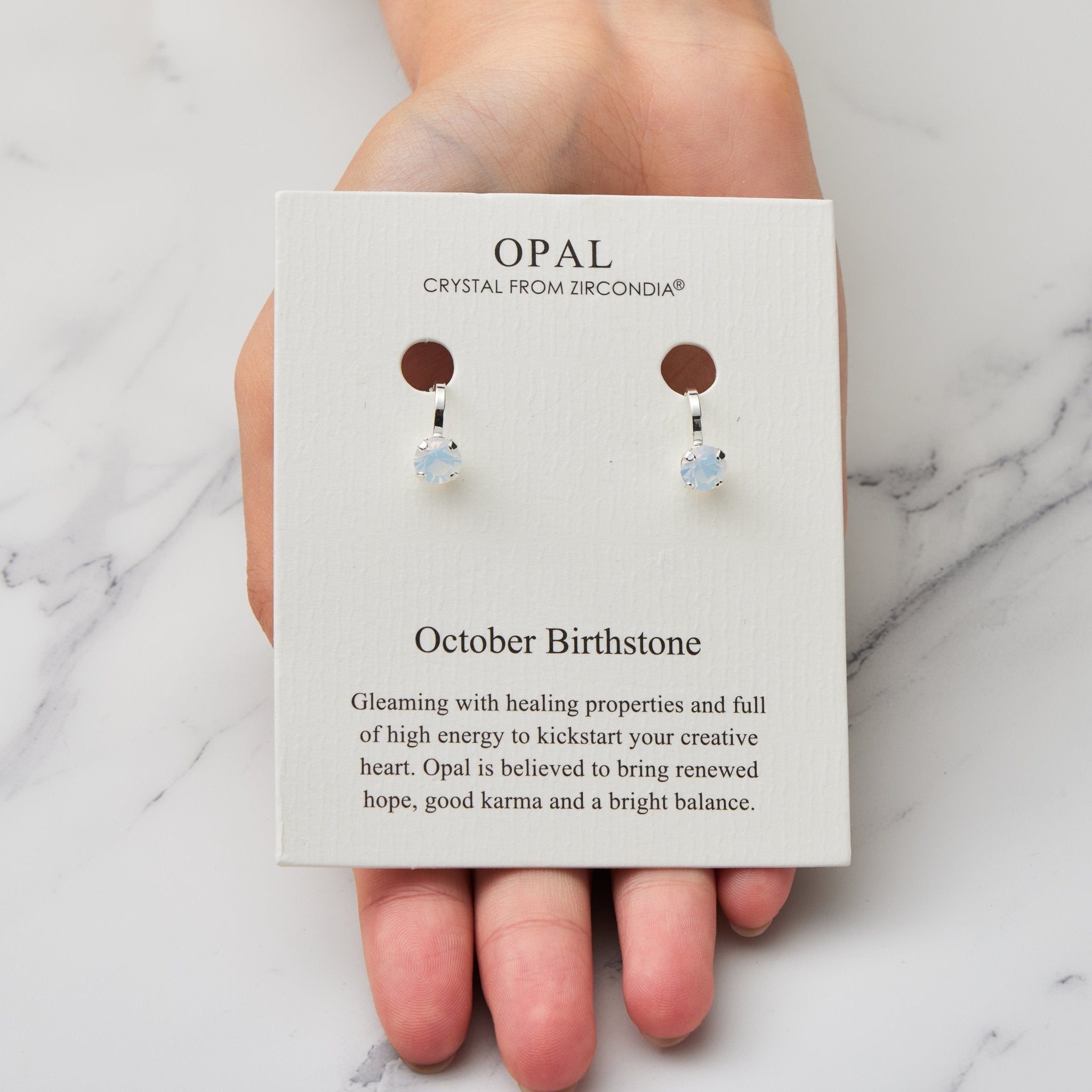 October (White Opal) Birthstone Clip On Earrings Created with Zircondia® Crystals