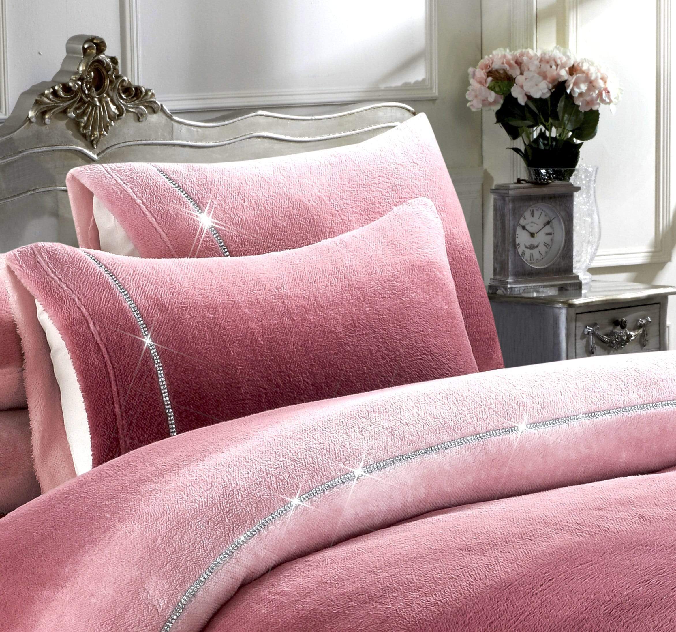 Ombre Teddy Fleece Duvet Set with Diamante Detailing Luxurious Super Soft Bedding Two-Tone Design Available in Single Double King Sizes by OLIVIA ROCCO