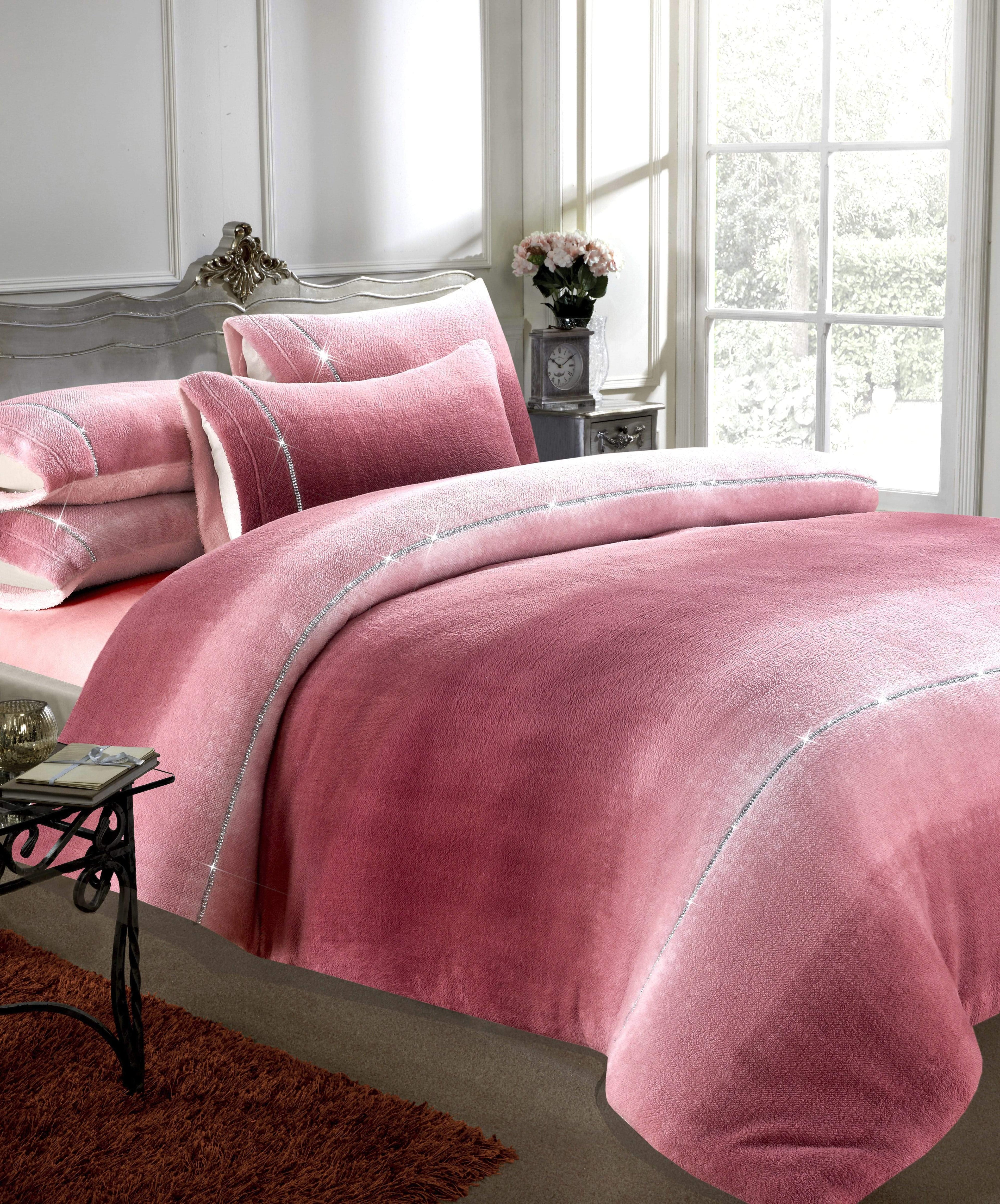 Ombre Teddy Fleece Duvet Set with Diamante Detailing Luxurious Super Soft Bedding Two-Tone Design Available in Single Double King Sizes by OLIVIA ROCCO