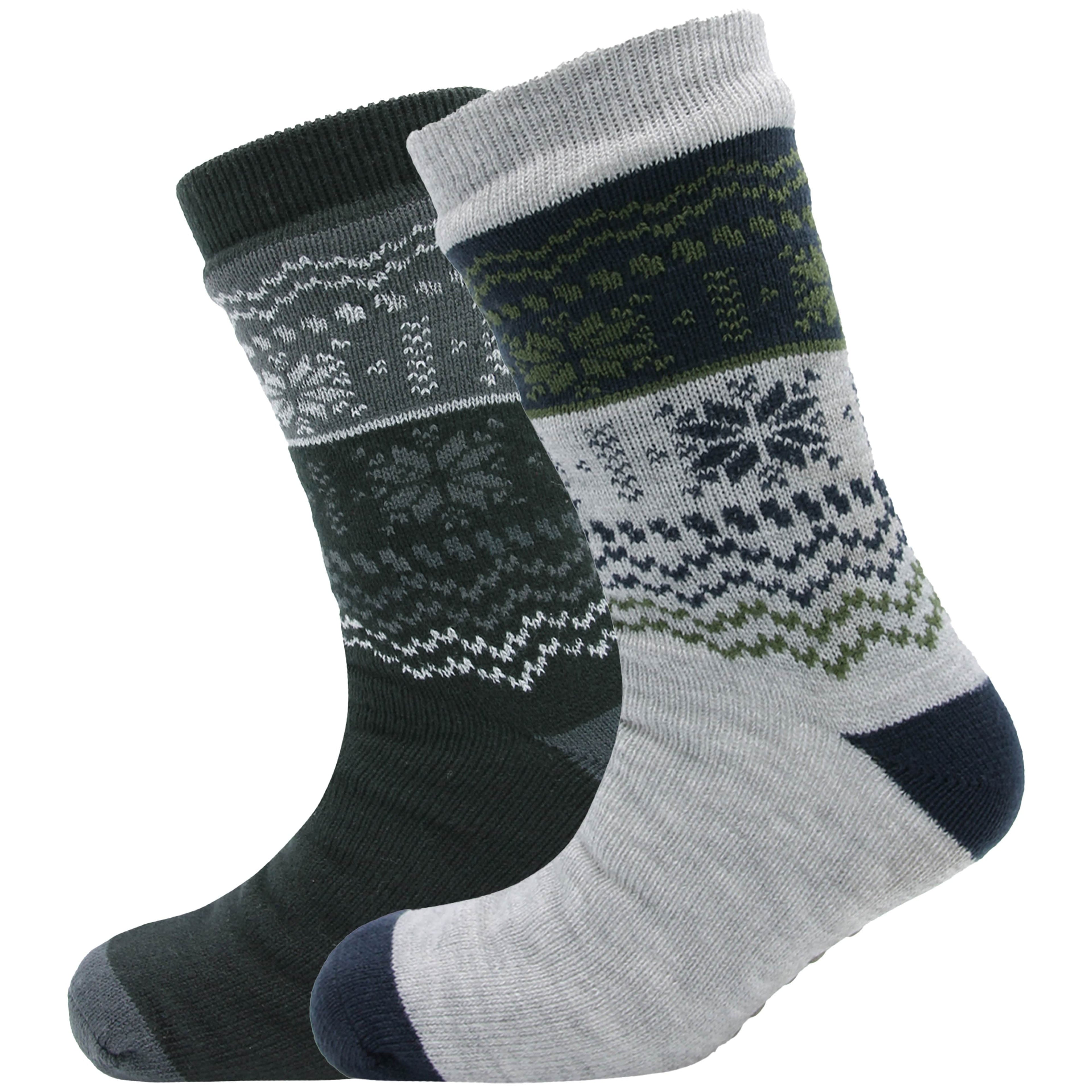 Pack of 2 Men's Chunky Knit Slipper Socks with Grips Thick Warm Non-Slip Indoor Bed Socks Gift by Sock Stack